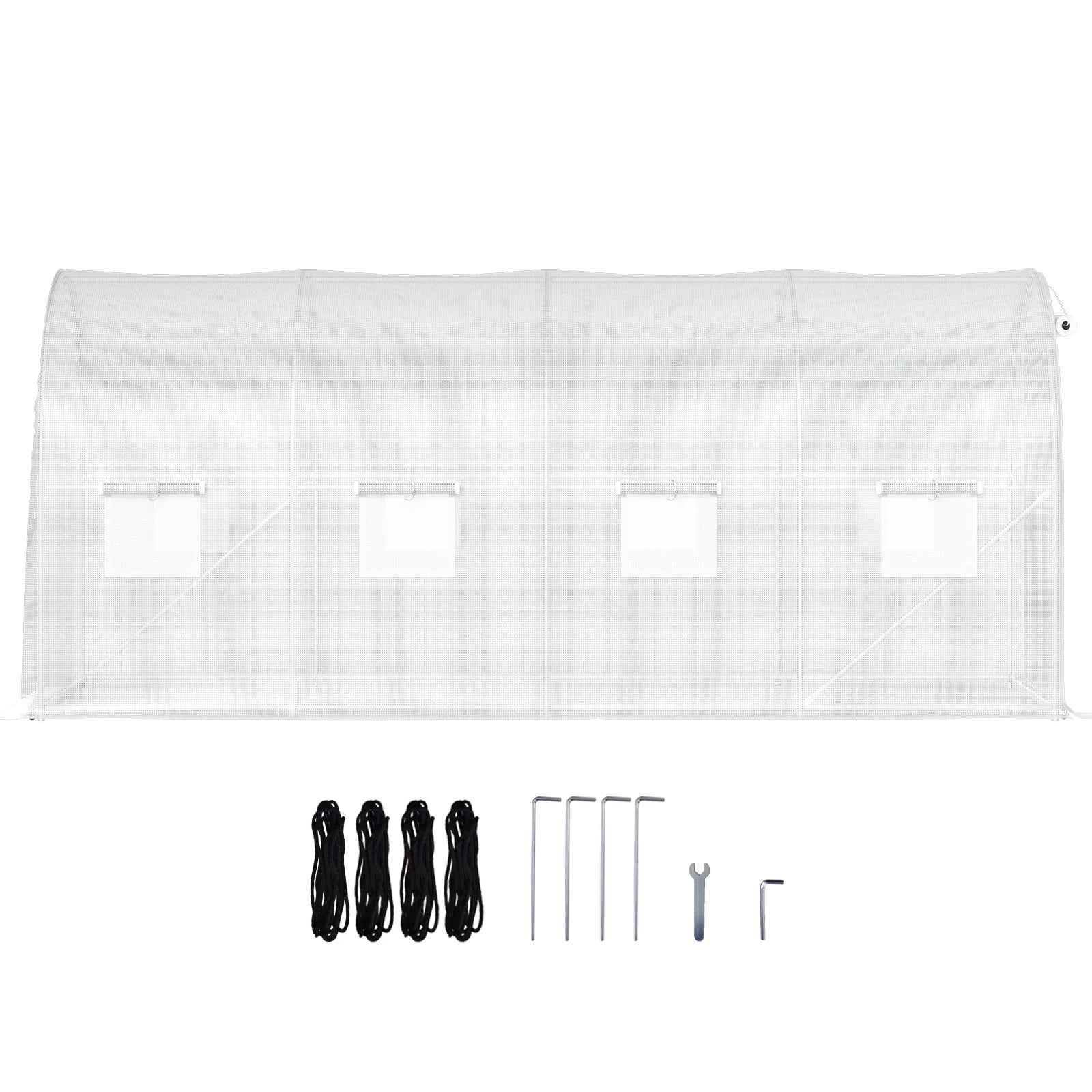 KFFKFF 15x6.5x7 Ft Walk-In Tunnel Greenhouse, Galvanized Steel Frame, Zipper Door and 8 Roll-Up Windows, White
