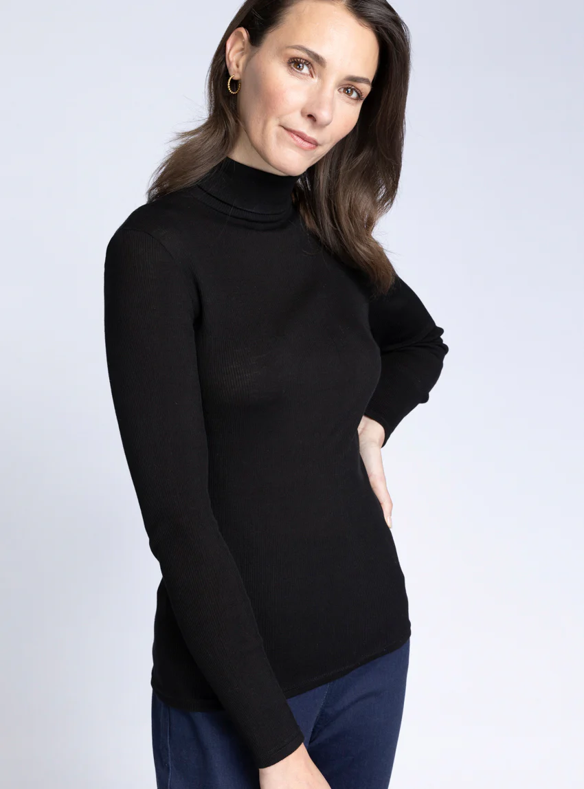 Pull femme col roulé laine et soie Noir