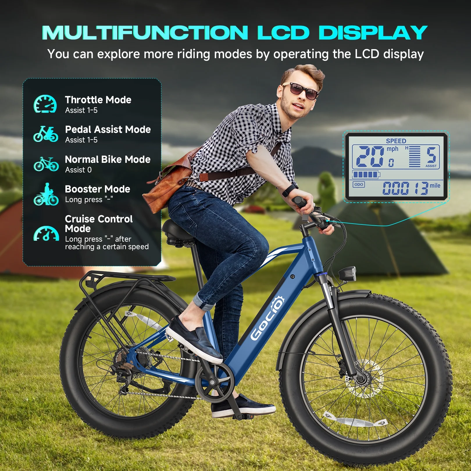 Electric Bike, 26"x4.0" Fat Tire E-Mountain Bike, Peak 1000W Motor, 28MPH 48V 15Ah Battery Removable Ebike for off Road, Sand, UL2849(Blue) - Image 9