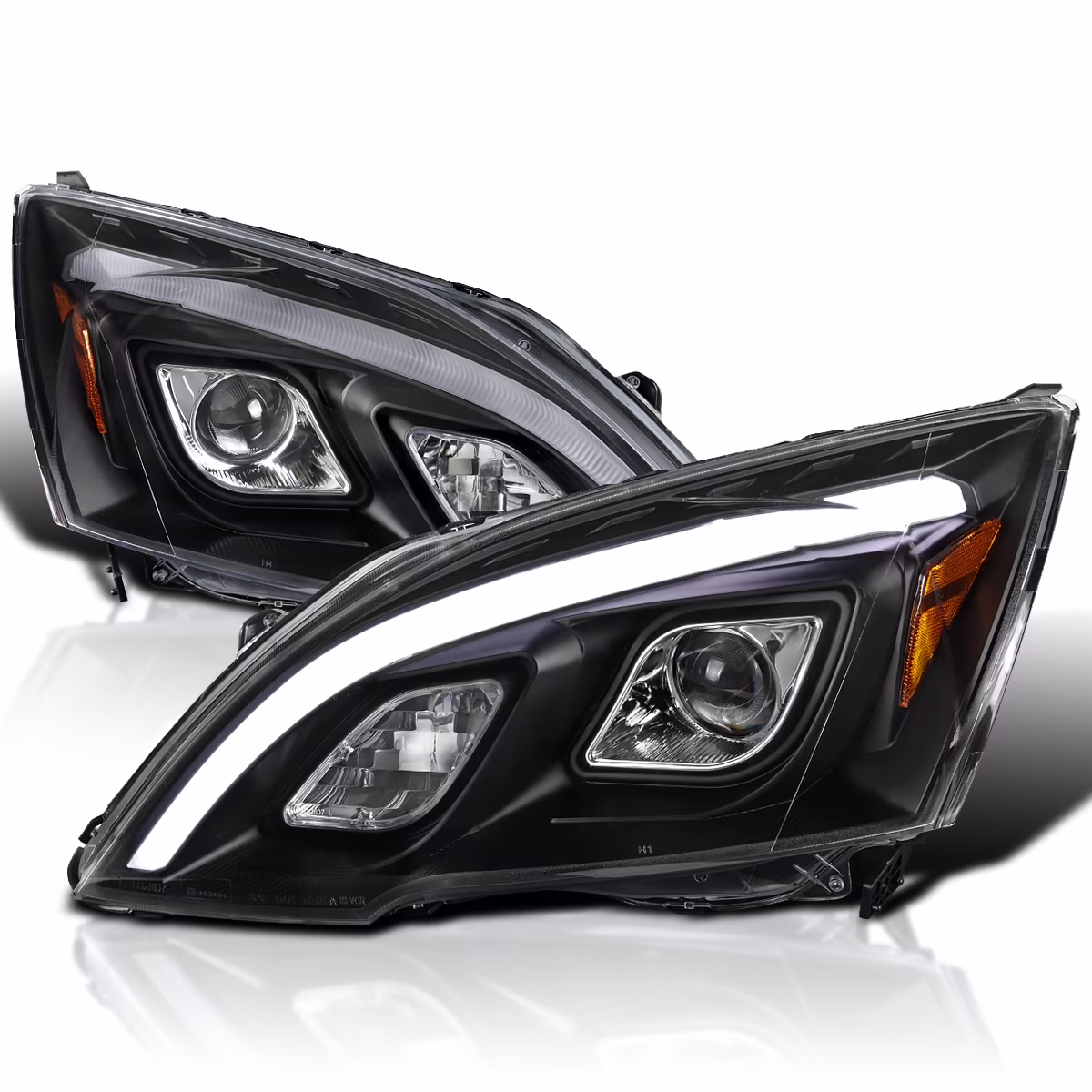 JDM Glossy Black Smoke LED Projector Headlights Compatible with 2007-2011 Honda CR-V, Left + Right Pair Headlamps Assembly(Glossy Black Housing Smoke Lens) - Image 5