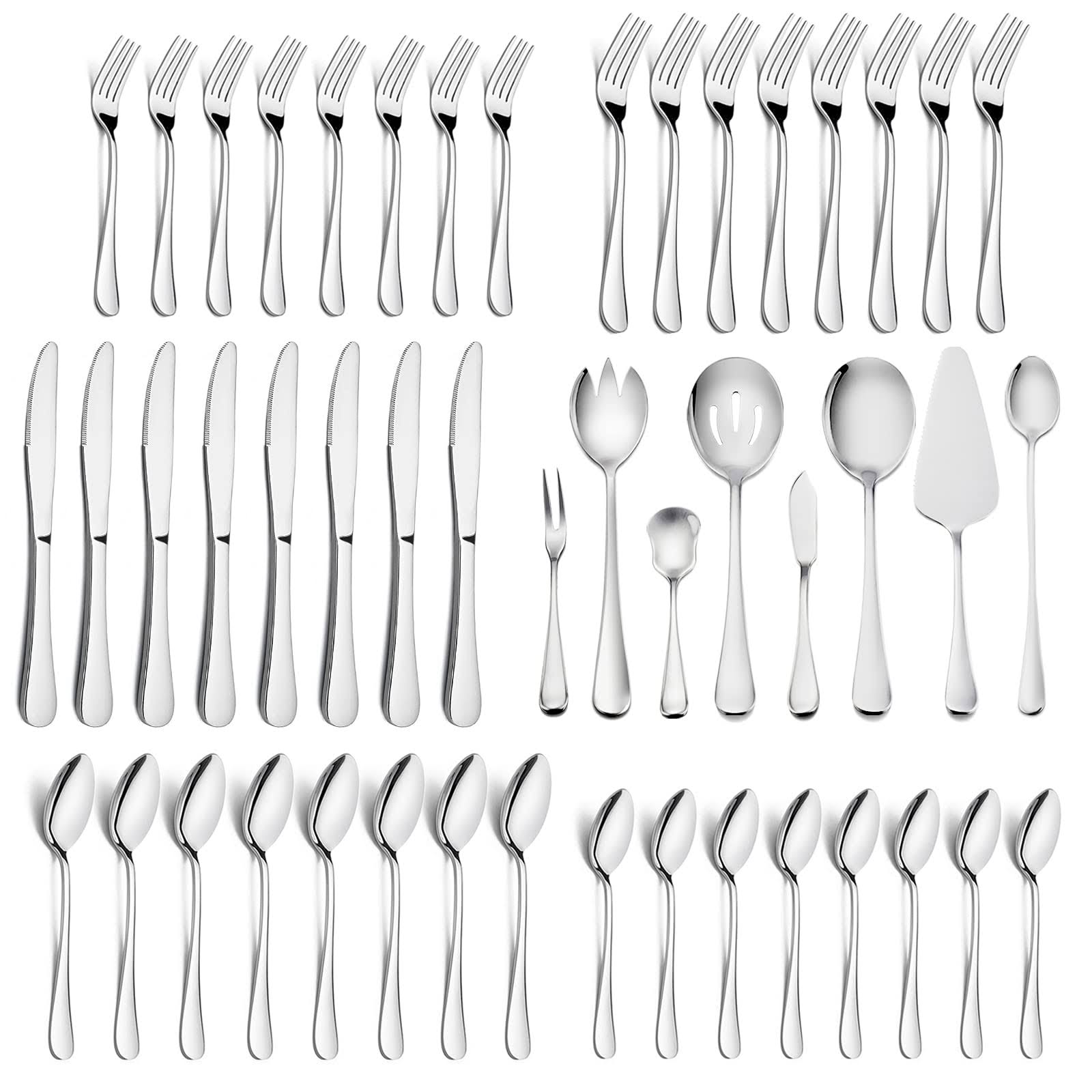 HaWare 48 Pieces Silverware Set with Serving Utensils, Stainless Steel Fancy Flatware Cutlery Set for 8, Traditional Elegant Style Tableware Eating