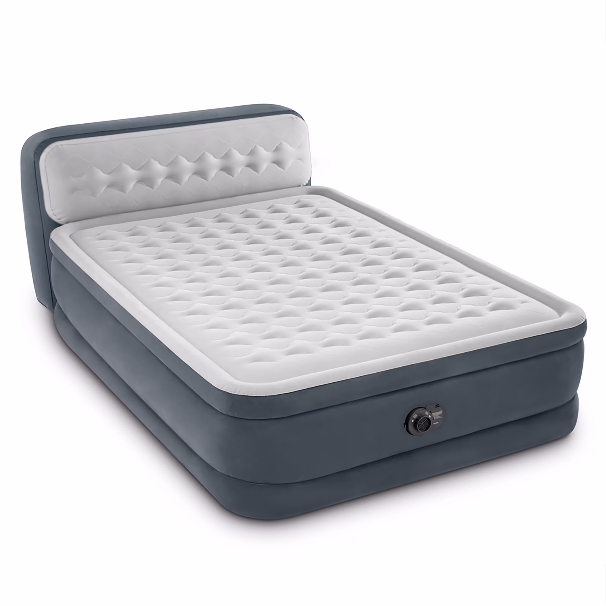 Dura-Beam Deluxe: Ultra Plush Headboard Airbed Queen Gray, 18" Inflatable Mattress, Built-In Pump, Fiber-Tech, Carry Bag, 600lb Cap 64447ED(Queen)