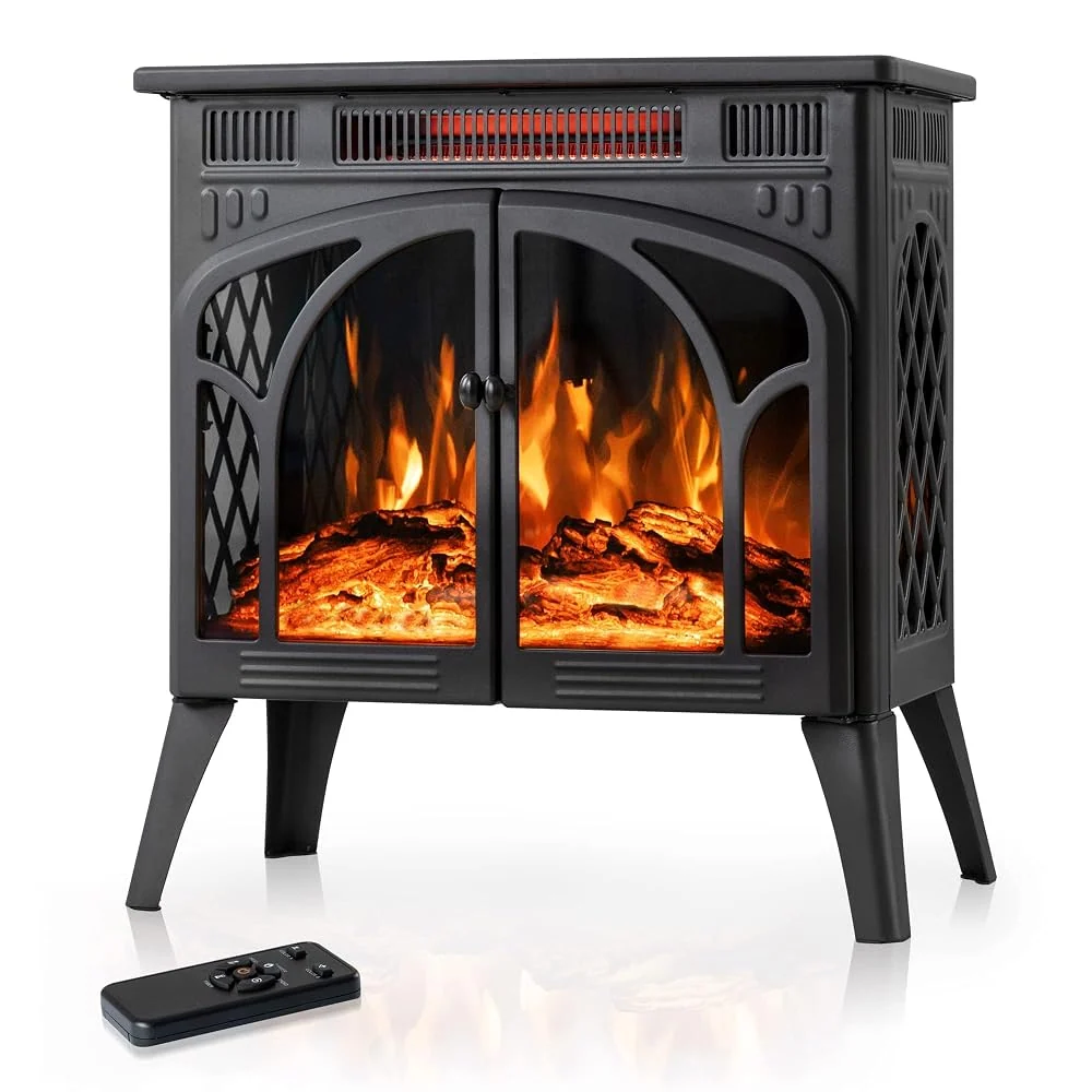 Electric Fireplace Heater with 3D Flame,1500W & Flame-Only Mode, Black