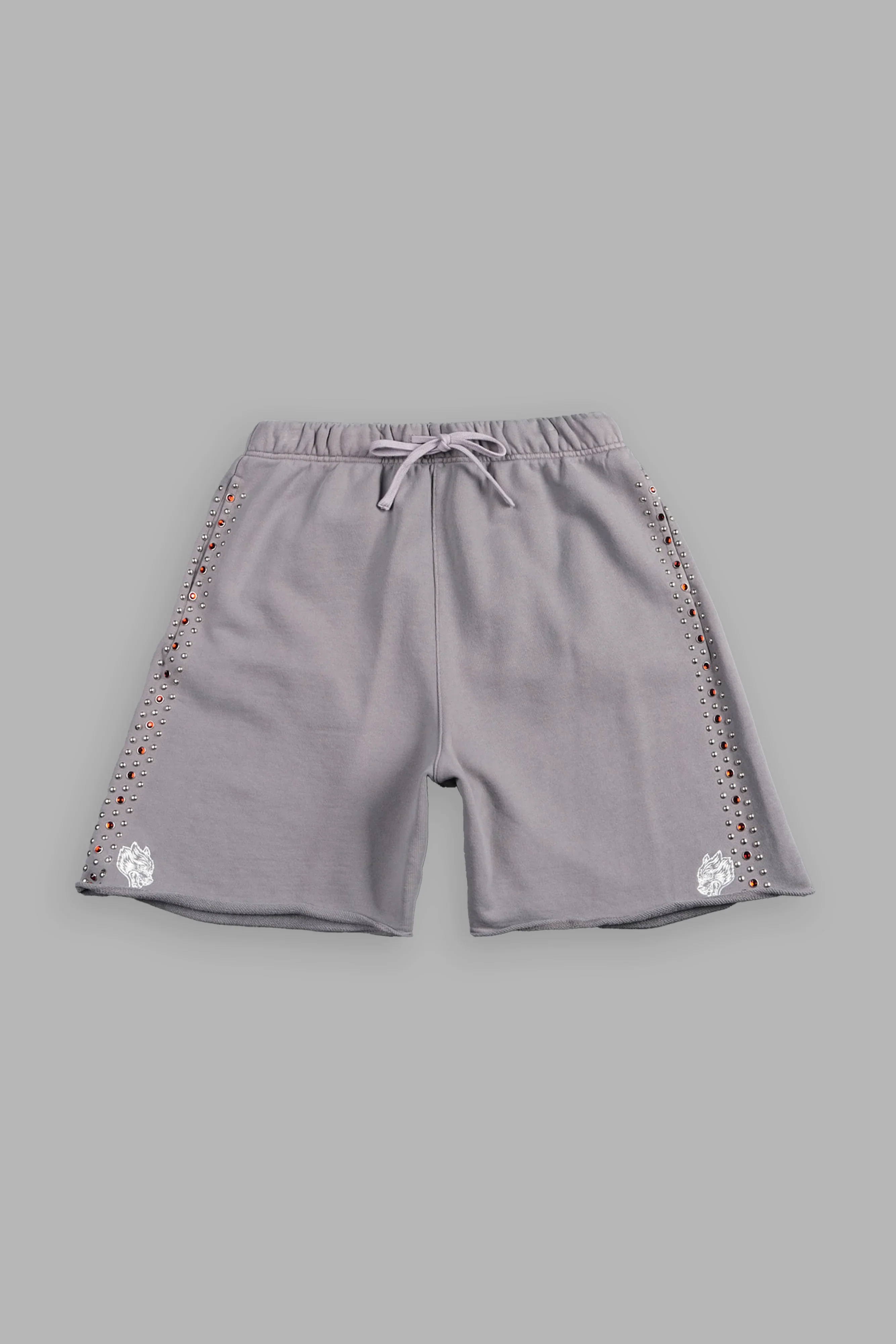 Stud Muerto Grunge Oversized Raw Hem Post Lounge Sweat Shorts In Pale Gray