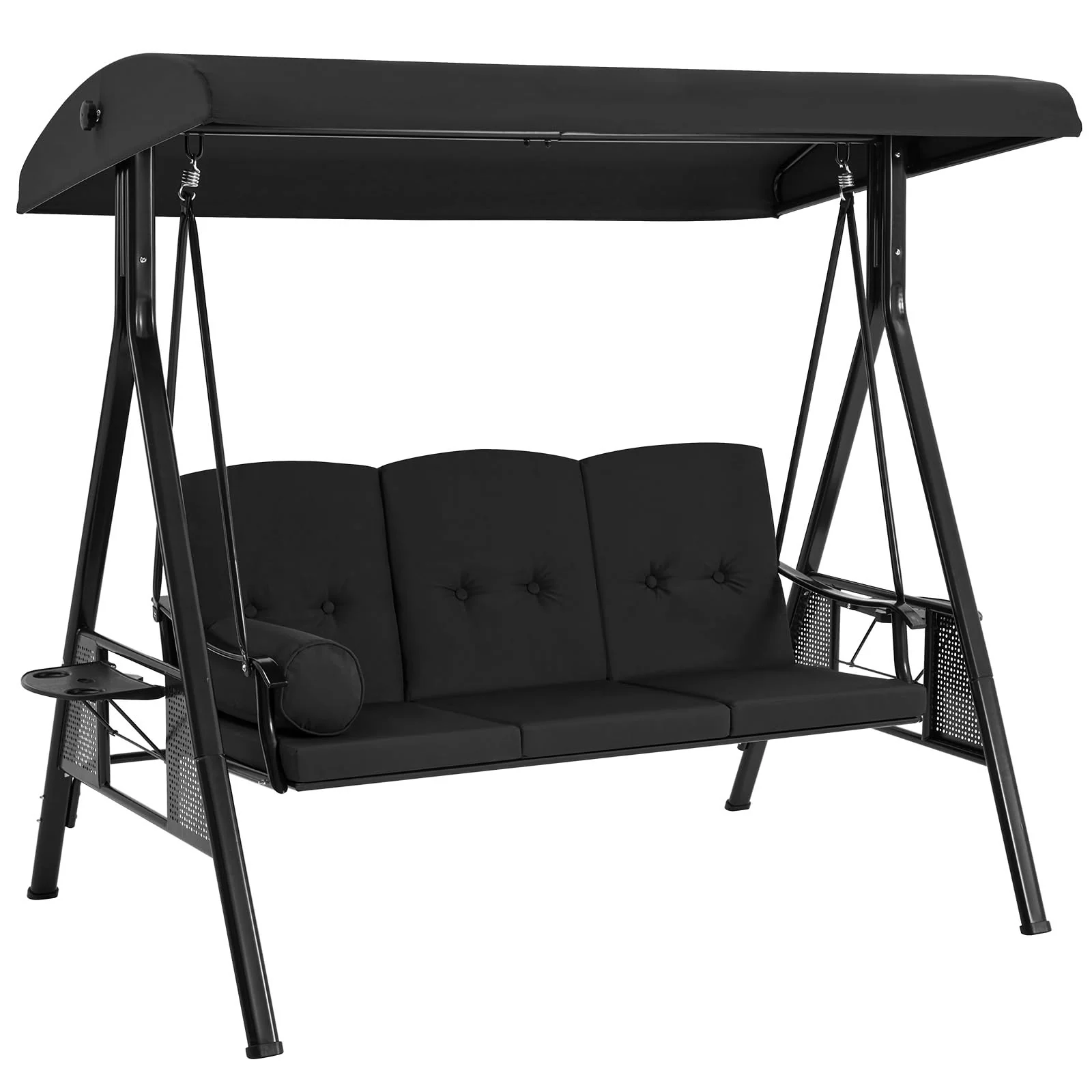 AECOJOY 3-Seat Porch Swings with Adjustable Canopy, Black