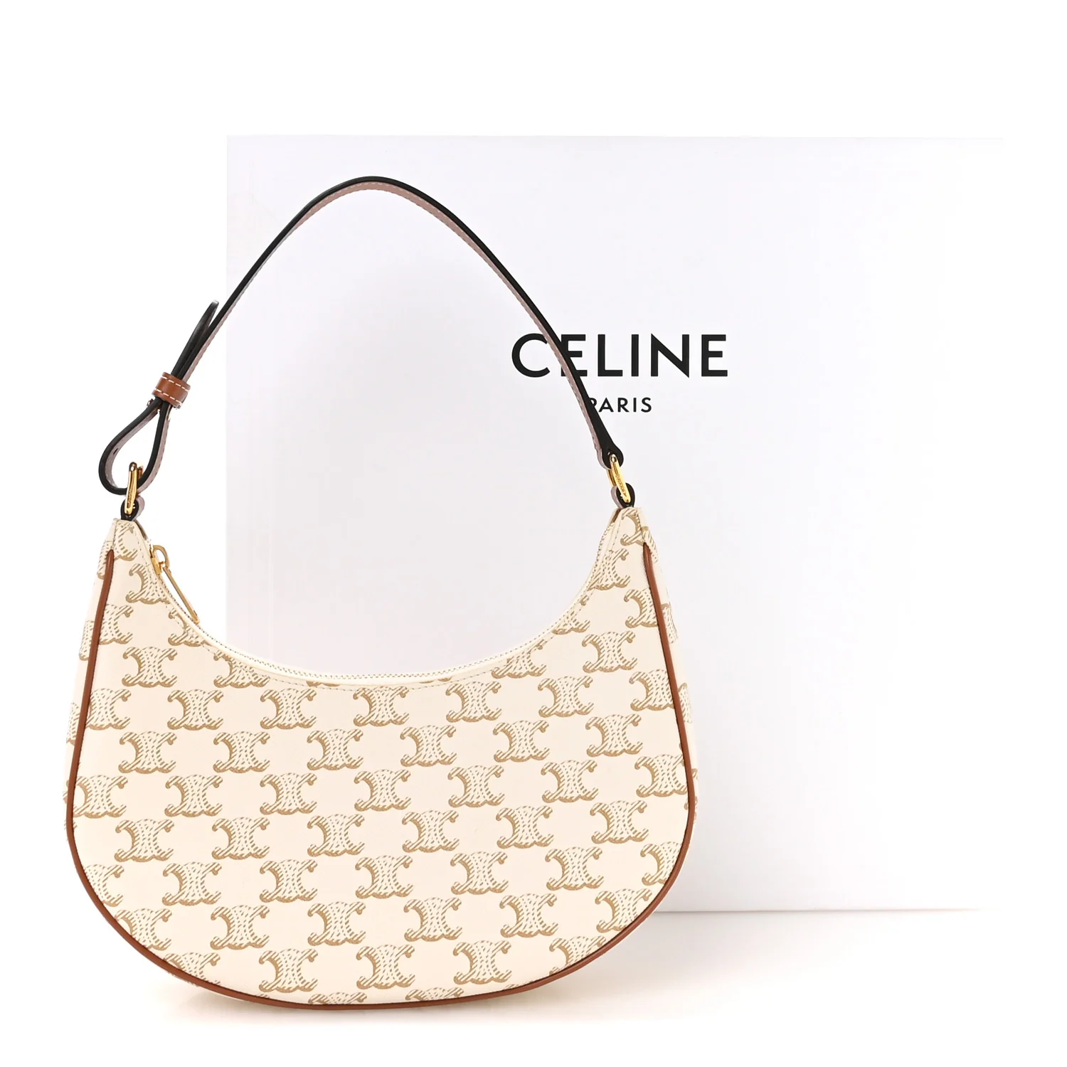 Canvas Calfskin Ava Triomphe Shoulder Bag White