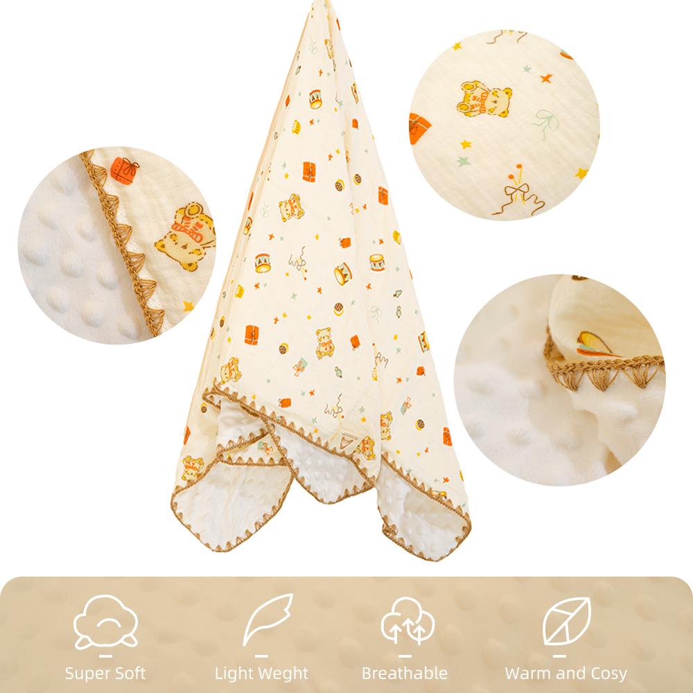 All Season 3D Doudou Fleece Newborn Blanket Double Layer Crinkle Gauze Multi-Use Swaddle Receiving Europe Style 300tc