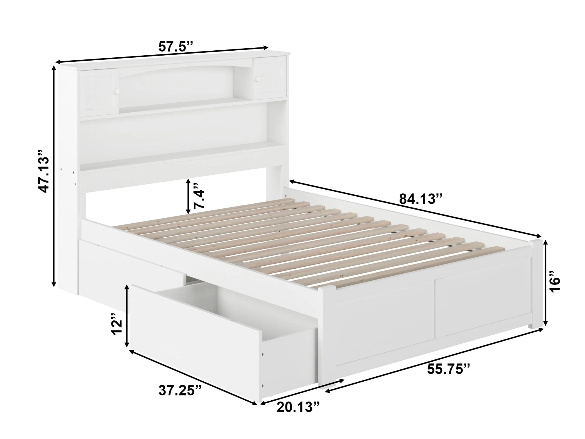 AFI Newport Full Solid Wood Platform Bed with Footboard 2 Storage Drawers in White Image 9
