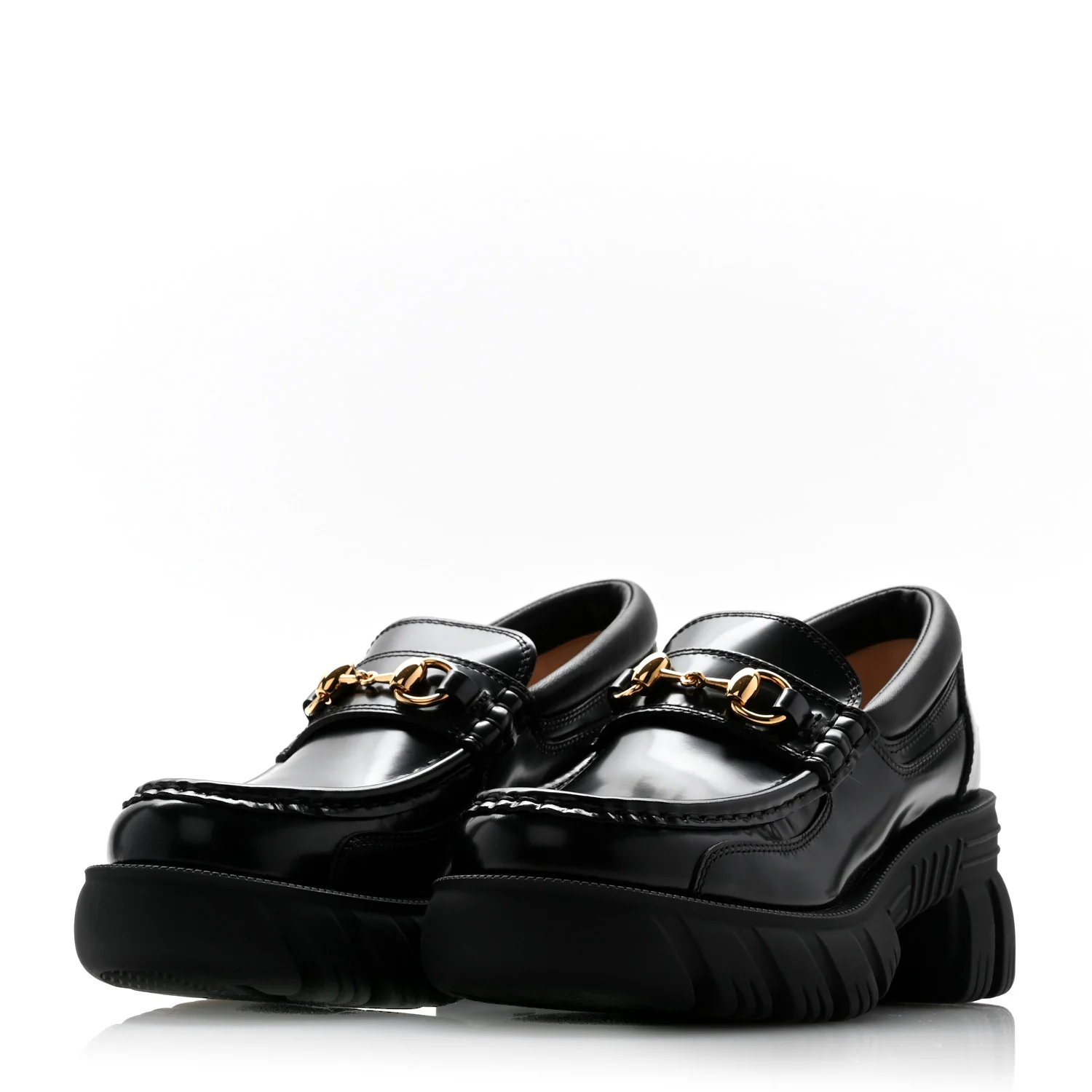Magnum Calfskin Nappa Samoa Womens Horsebit Platform Chunky Lug Sole 40mm Loafers 35.5 Black