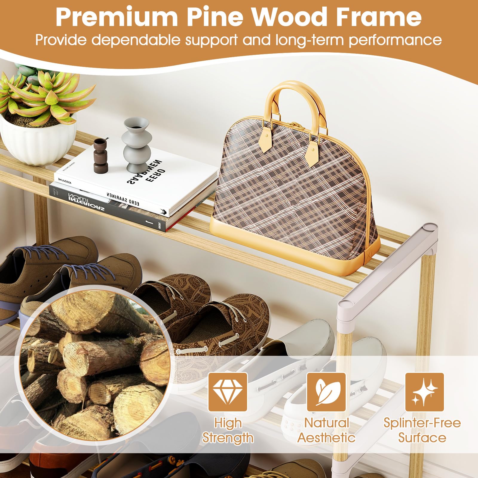 Tangkula 4-Tier Solid Wood Shoe Rack