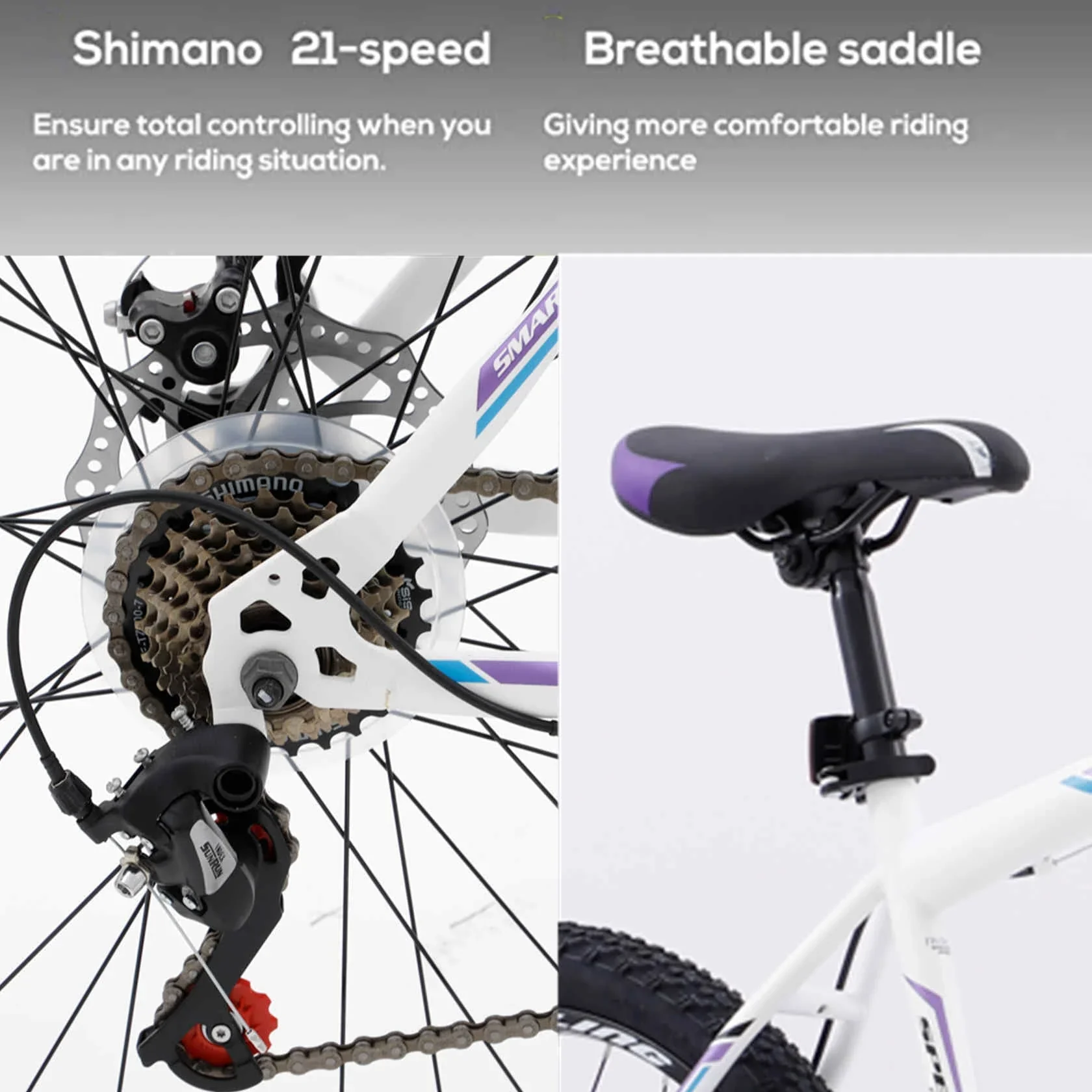 Dinling Mens and Womens 26 inch Mountain Bike with 21 Speed Wheel Purple