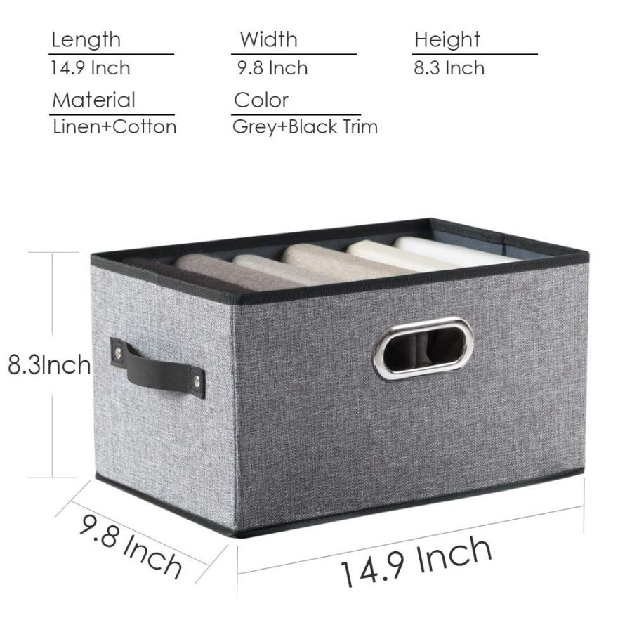 Linen Fabric Storage Bins 3-Pack Foldable, Large Decorative Baskets With Sturdy Handles For Closet Shelf Office Nursery, Collapsible Design