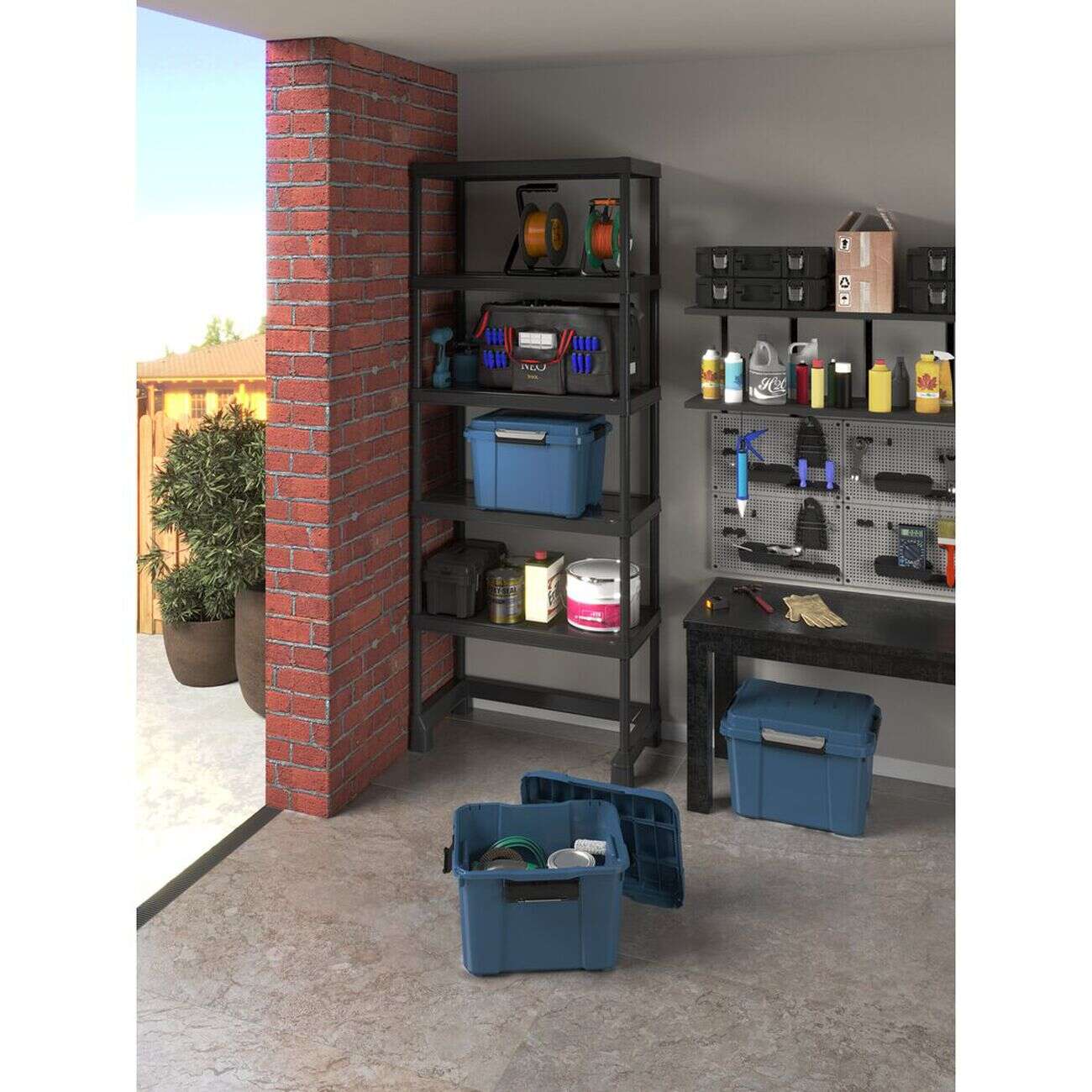 Box de rangement 45L x3 étanche Scuba bleu avec couvercle noir 49x39xH49,5cm