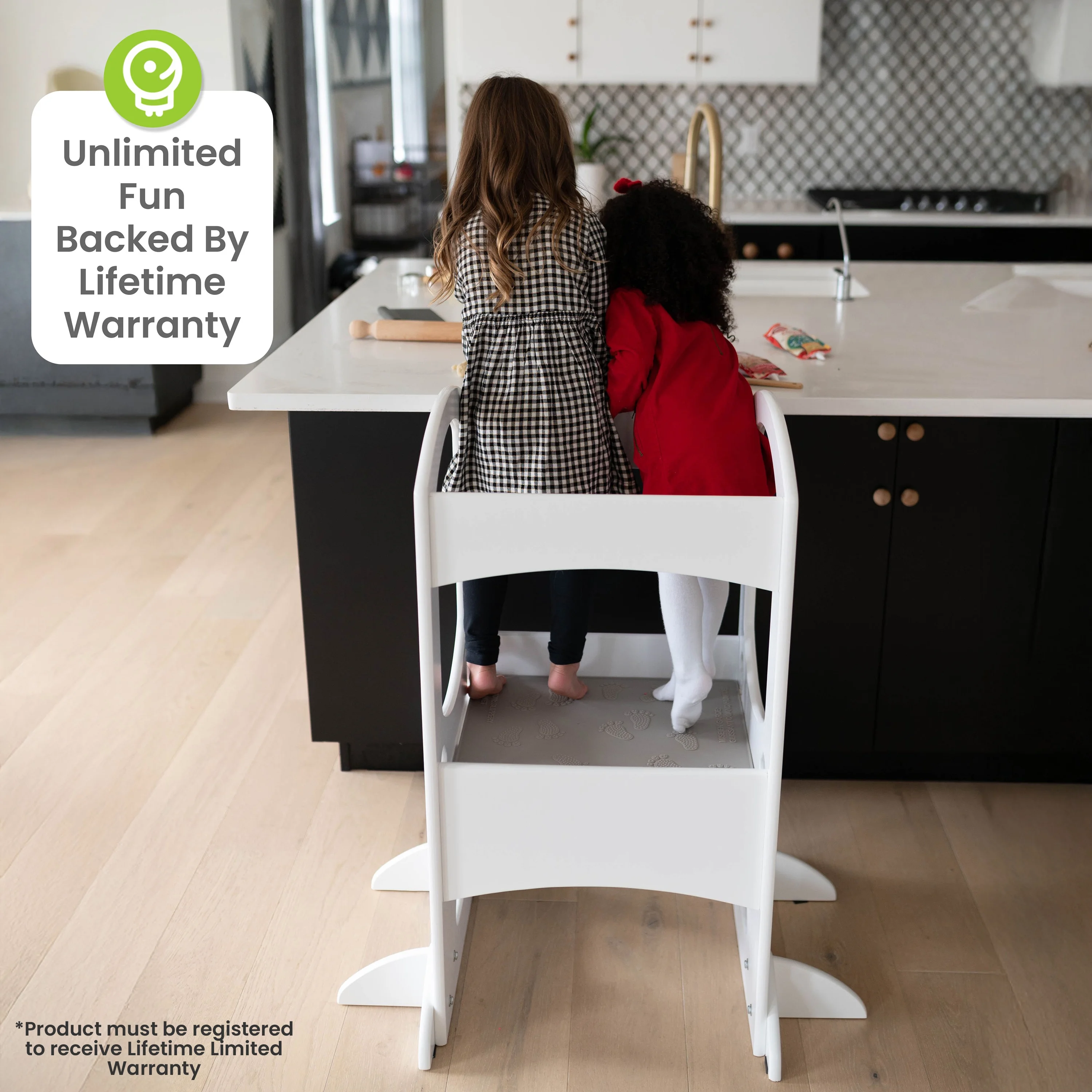 Little Partners Learning Tower Adjustable Height Kitchen Step Stool, Toddler Tower, Encourages Learning, Independence, and Engagement, Safety Climbing Tower for Kitchen Counter - Soft White