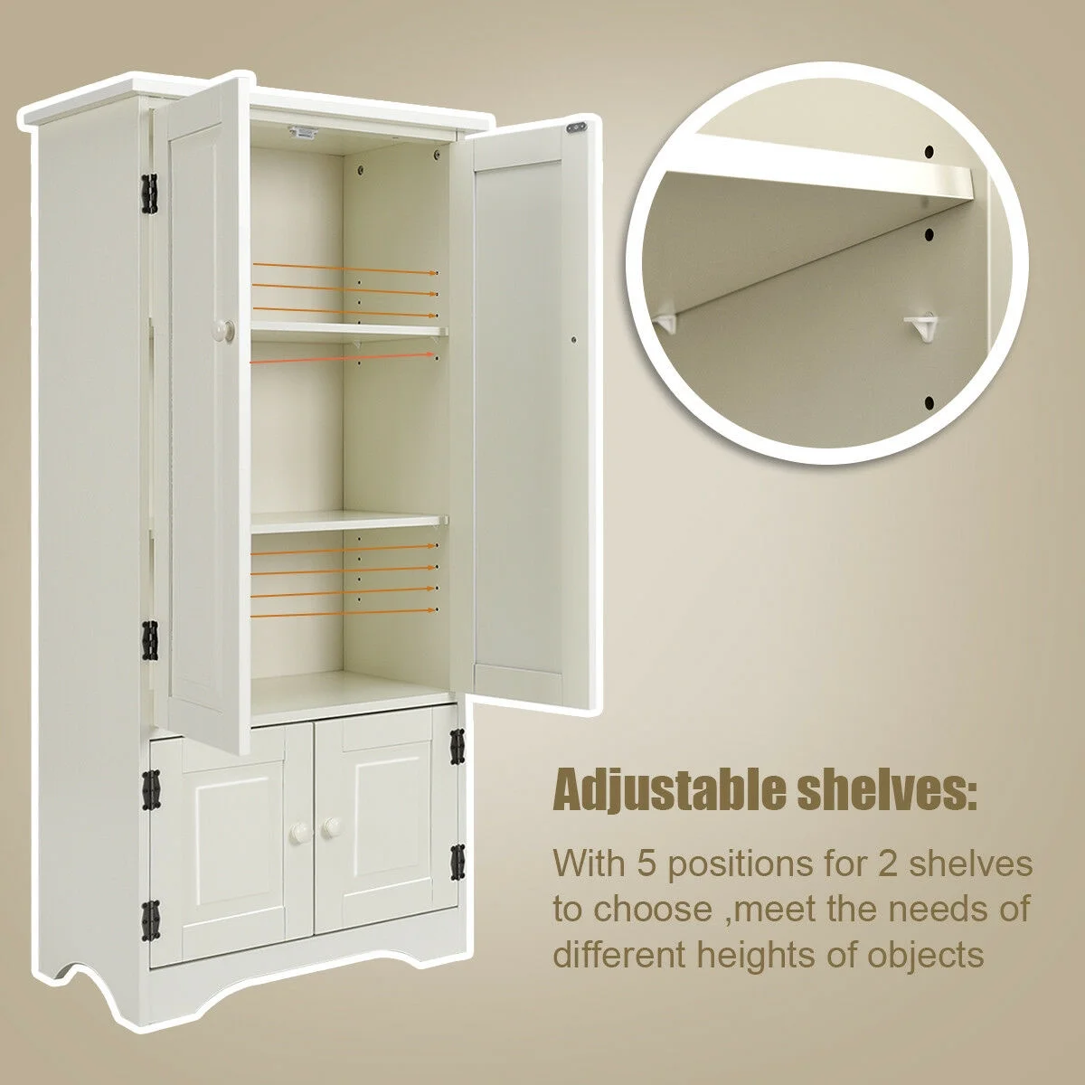 Accent Storage Cabinet Adjustable Shelves Antique 2 Door Floor Cabinet Cream White(Cream White) - Image 6