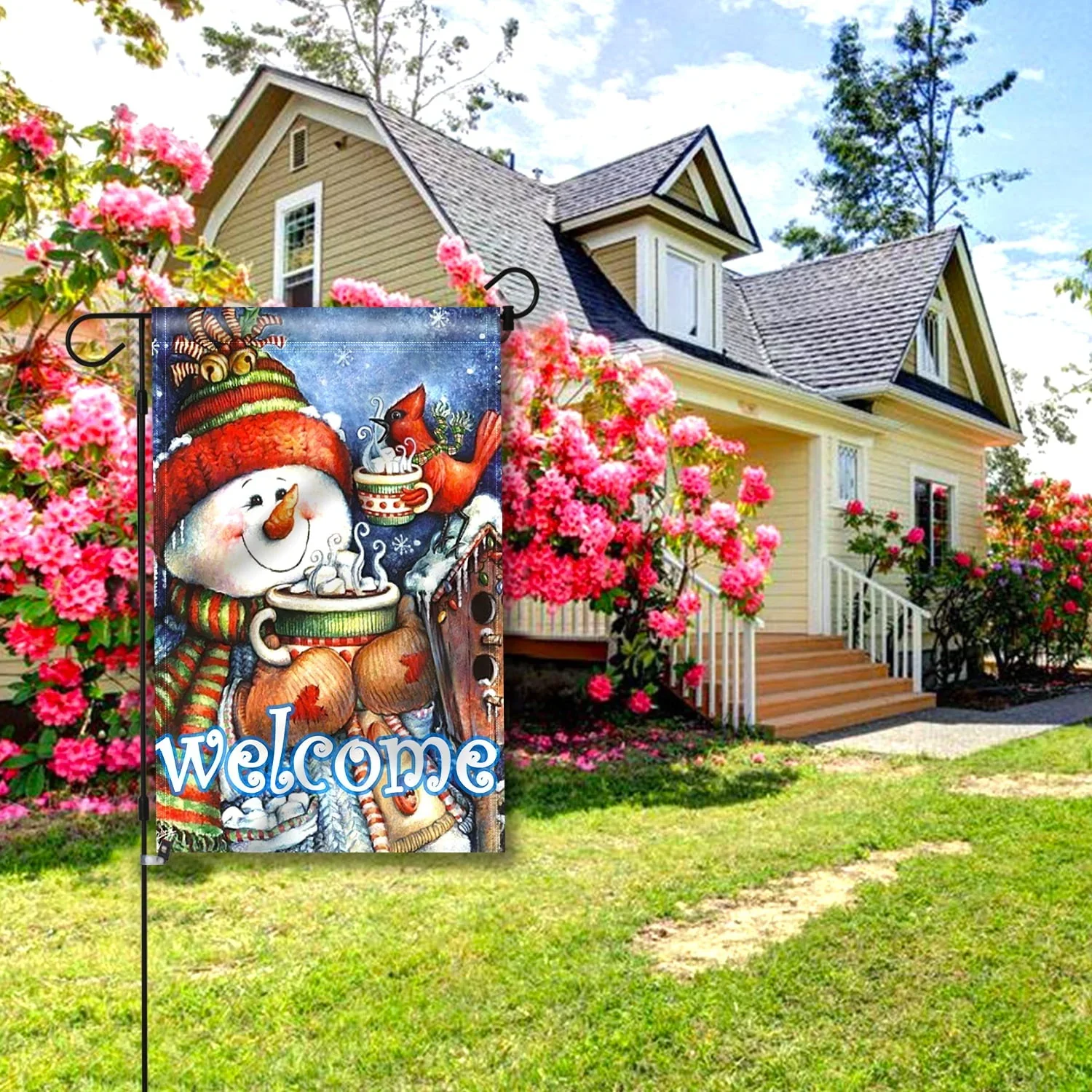 Anley Double Sided Welcome Winter Garden Flag, Snowman Bird Snowflake Garden Flags 18 x 12.5 Inch
