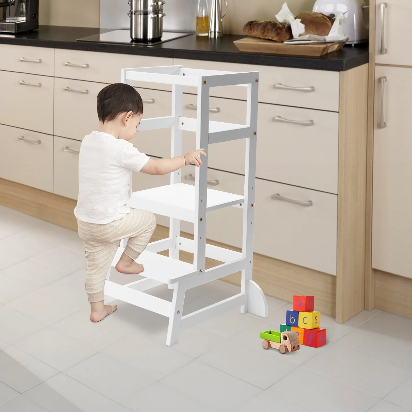 Kitchen Step Stool with Safety Rails Natural Image 5