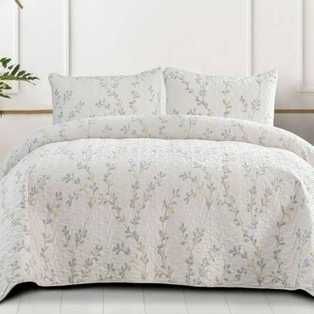 Exclusivo Mezcla Microfiber King Size Quilt Set, 3 Piece Lightweight Bedspreads/ Coverlet/ Bedding Set with 2 Pillow Shams, Gradient Floral Pattern, (