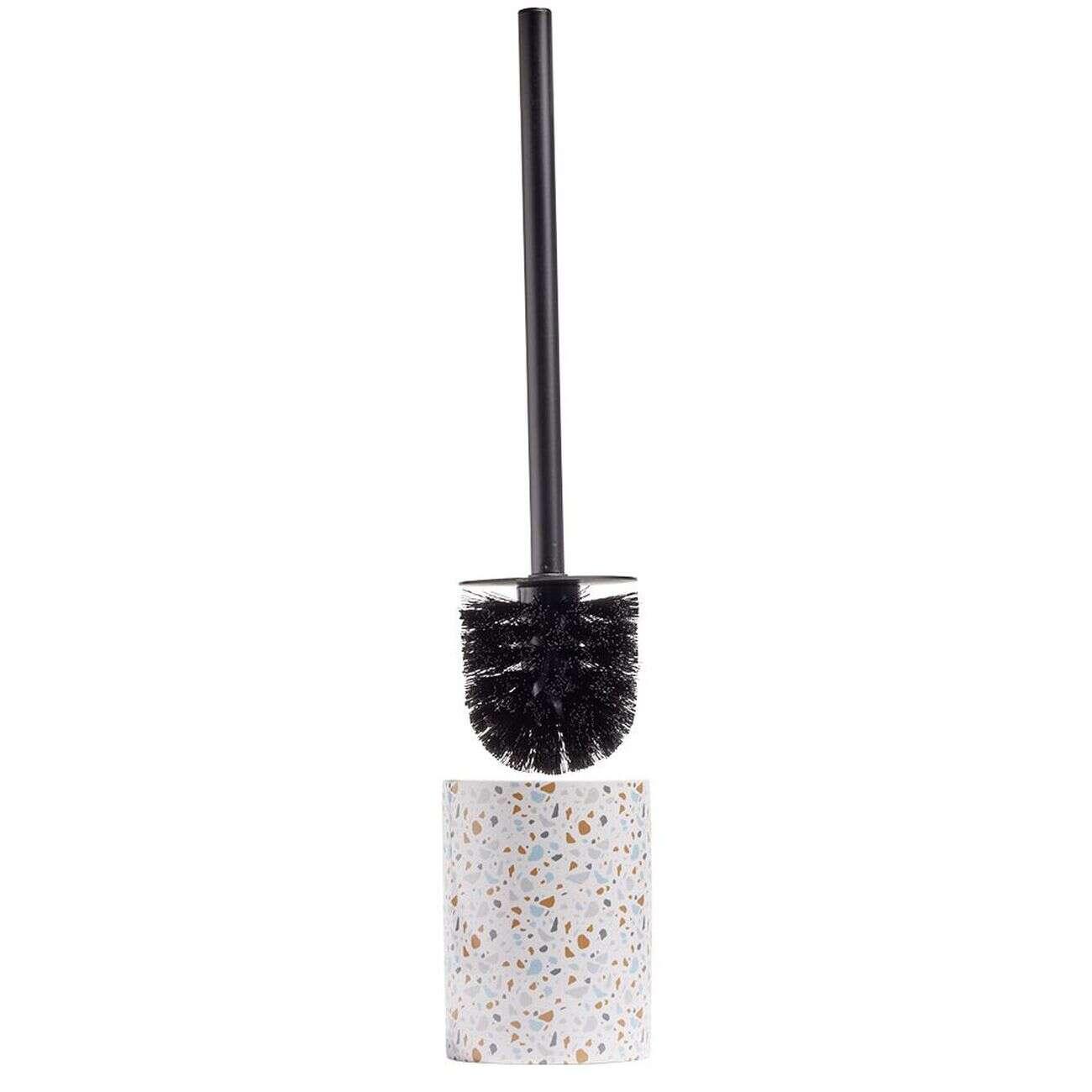 Brosse WC socle rond grès terrazzo blanc bleu marron Ø9,2xH36cm