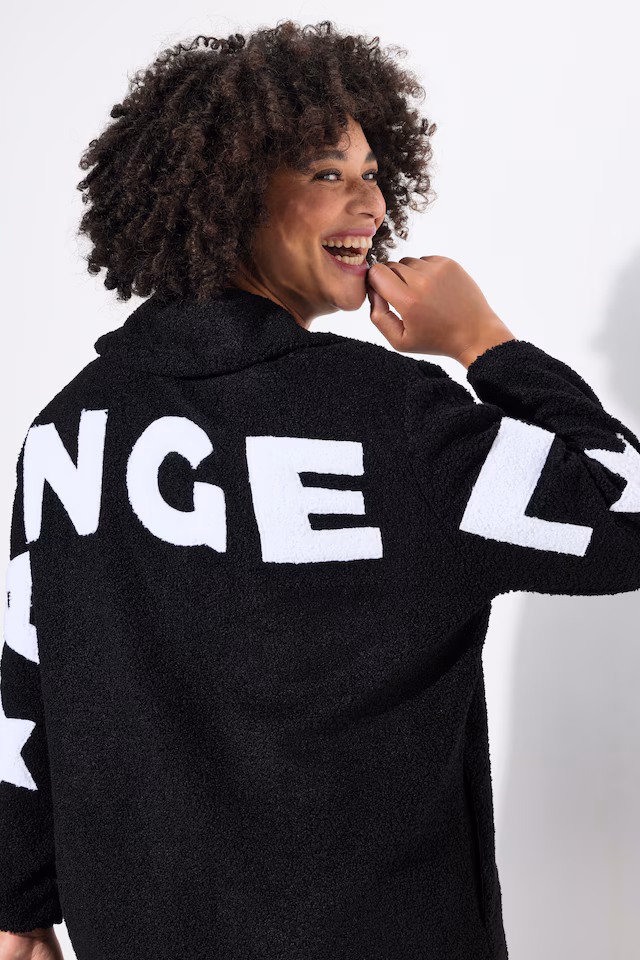 A-Line Teddy Coat with ANGEL Inscription on Back