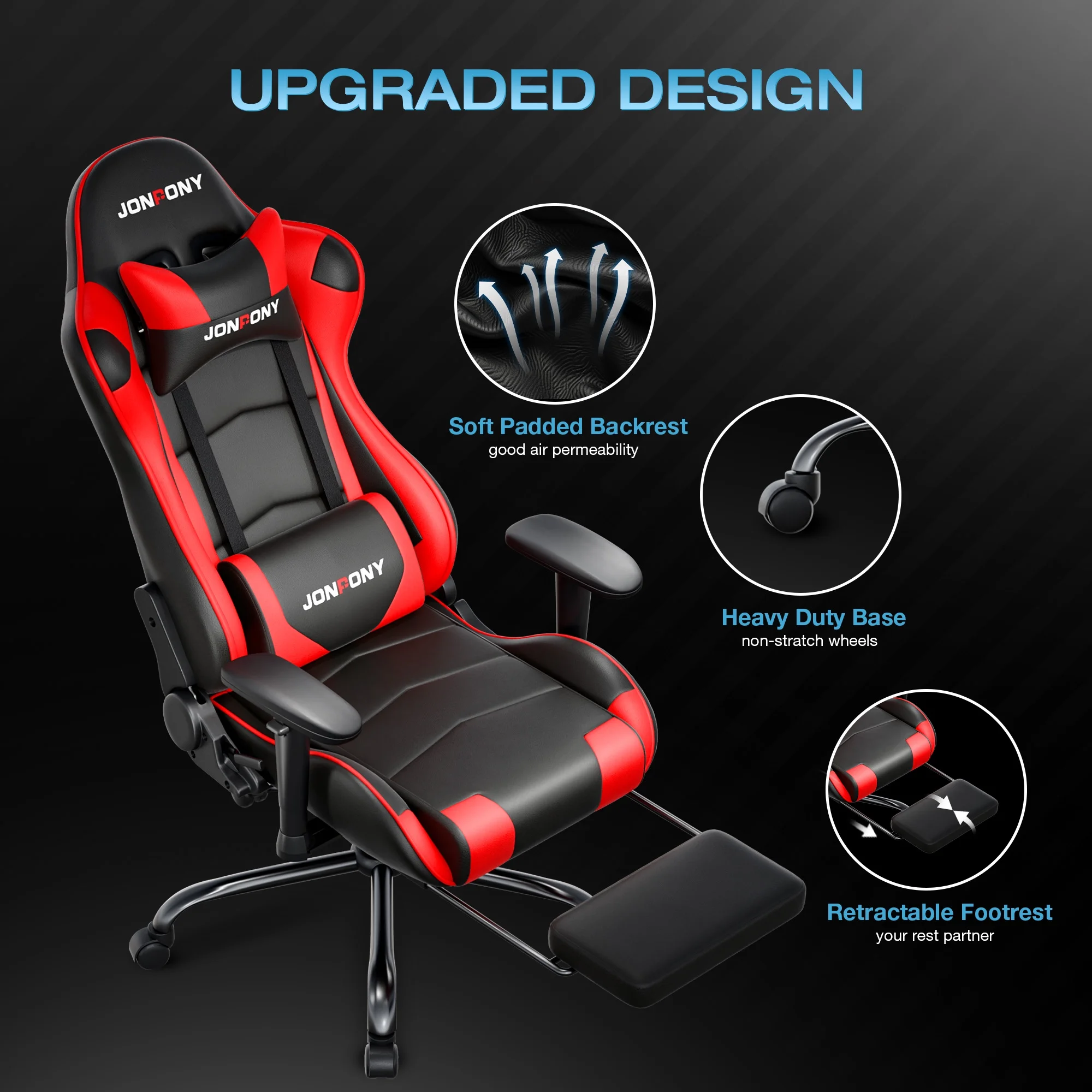 Big and Tall 500LBS Gaming Chair, Ergonomic Design, Gamer Chair PU Leather with Footrest and Lumbar Support, High Back Office Chair Support 8 Hours Long Sitting,Red Computer Chair,Red(Red) - Image 8