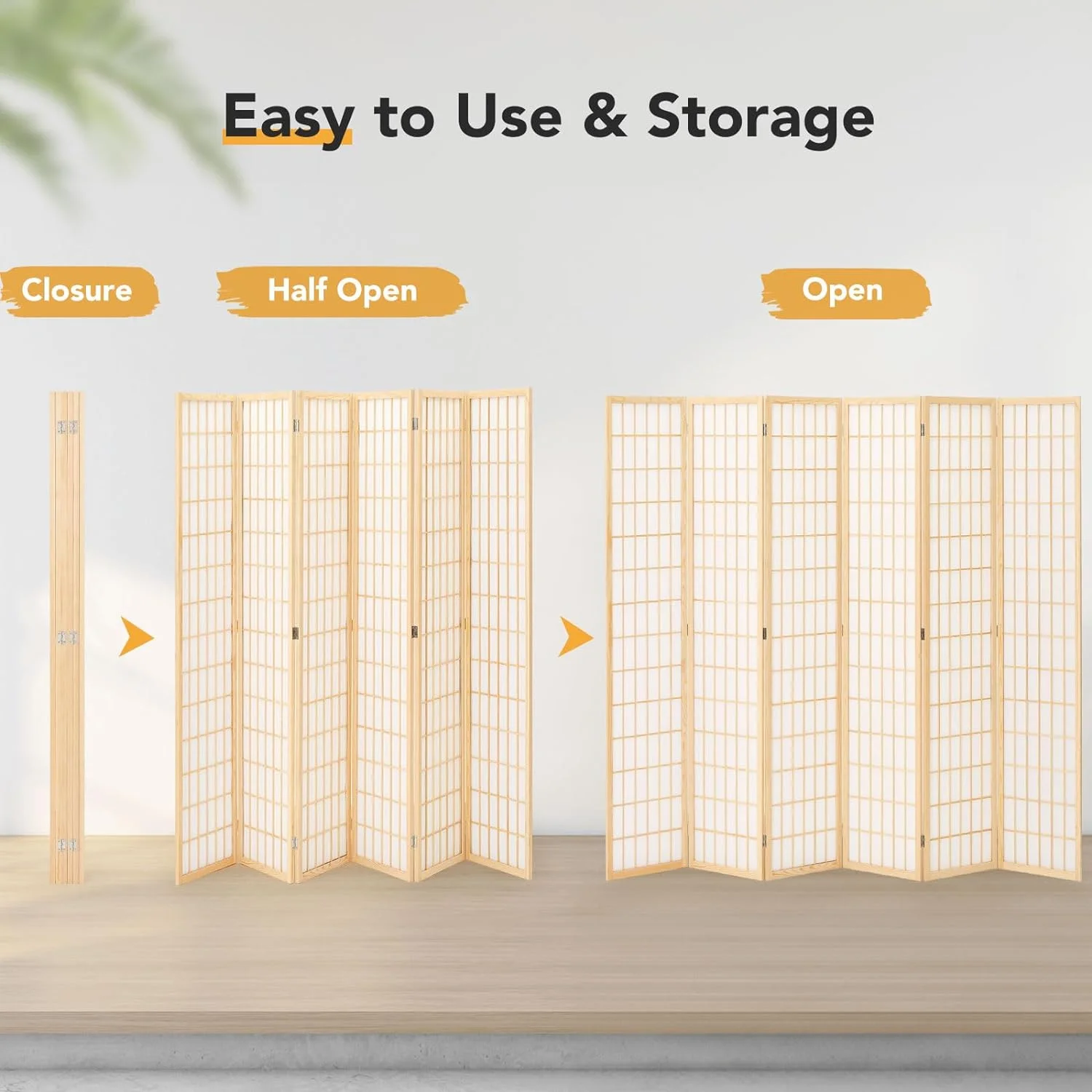 Room Divider Wall Shoji Screen, 6 Panel Folding Privacy Screen for Room Separation, Japanese Wood Room Divider Screen, 5.9 Ft, Natural(6 Panels/Nature) - Image 2