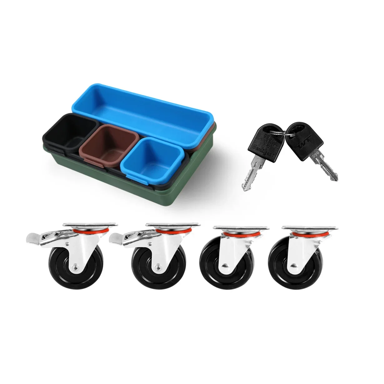 Rolling Tool Box With 5-Drawers, tool Chest with wheels with Keyed Locking System and Drawer, Liners, Tool Caet with Link Buckle and can be Combined to Large Cabinet Set, for Warehouse, Garage