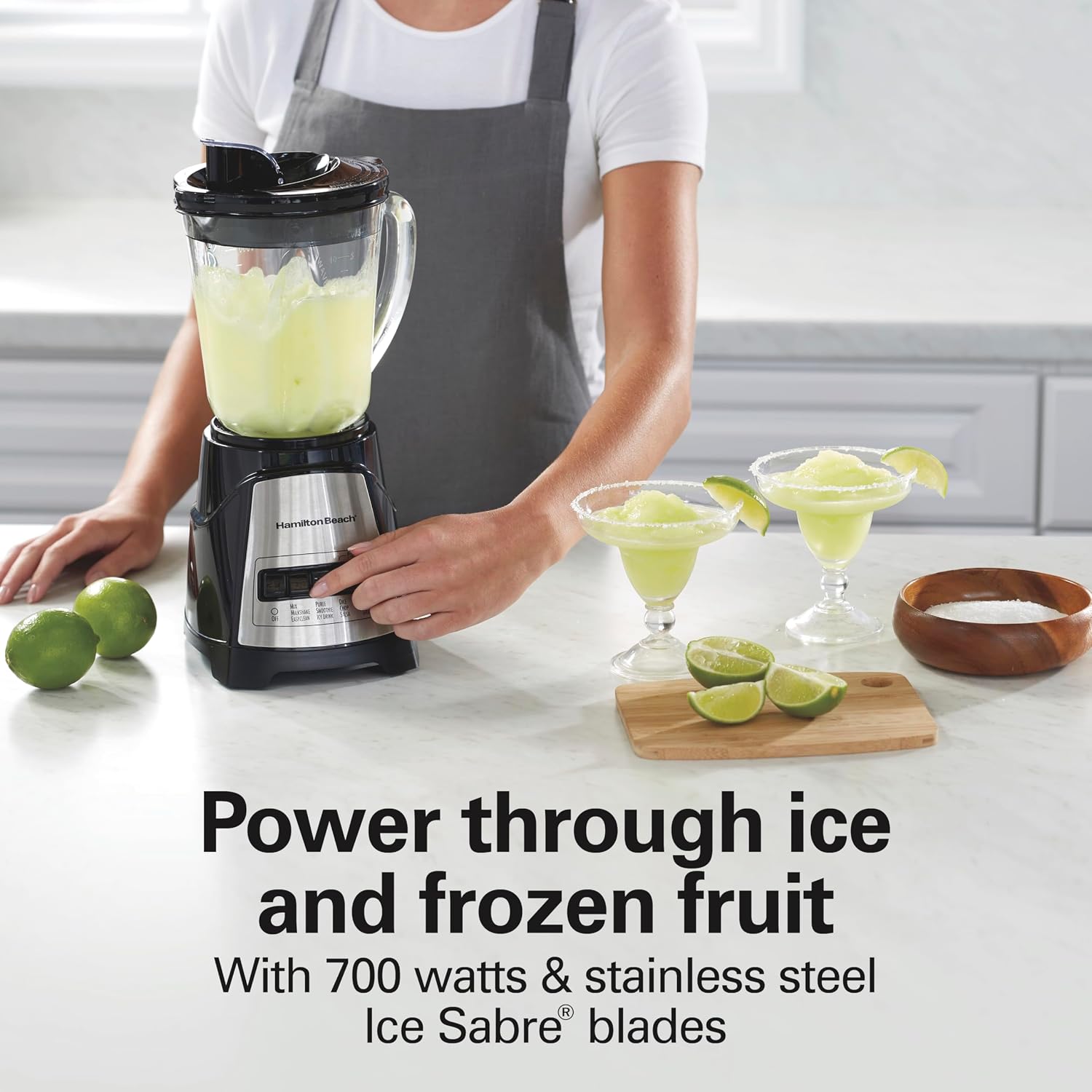 Hamilton Beach Power Elite Blender For Smoothies With Wave Action System| 40 ozGlass Jar| 12 Functions Including Puree, Crush Ice| 700 Watts| Black| 58148AG