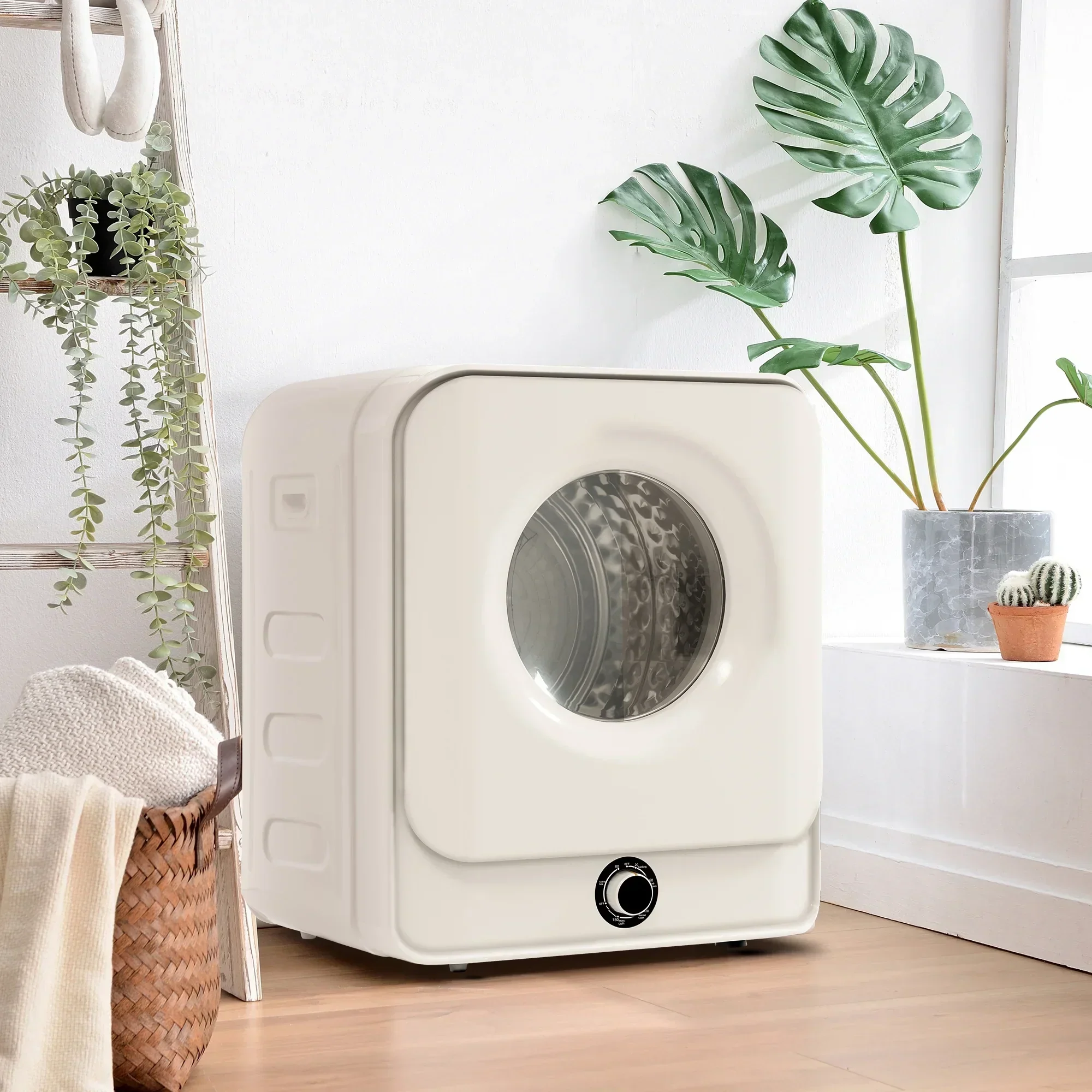 1.95 Cu.ft Front Load Clothes Dryer. Portable Compact Dryer 830W. 5 Drying Modes. Stainless Steel Drum. with Overheat Protection. Dust Removal. Deodorization and Lint Removal Functions. White