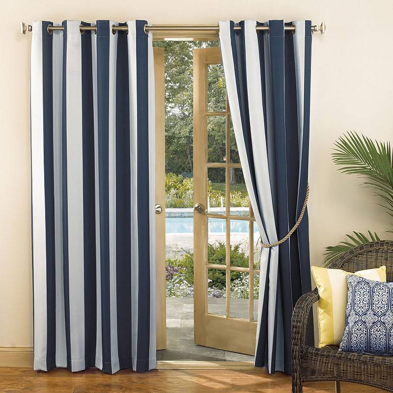 Sun Zero Valencia Cabana Stripe Indoor/Outdoor Uv Protectant Curtain Panel - Indigo