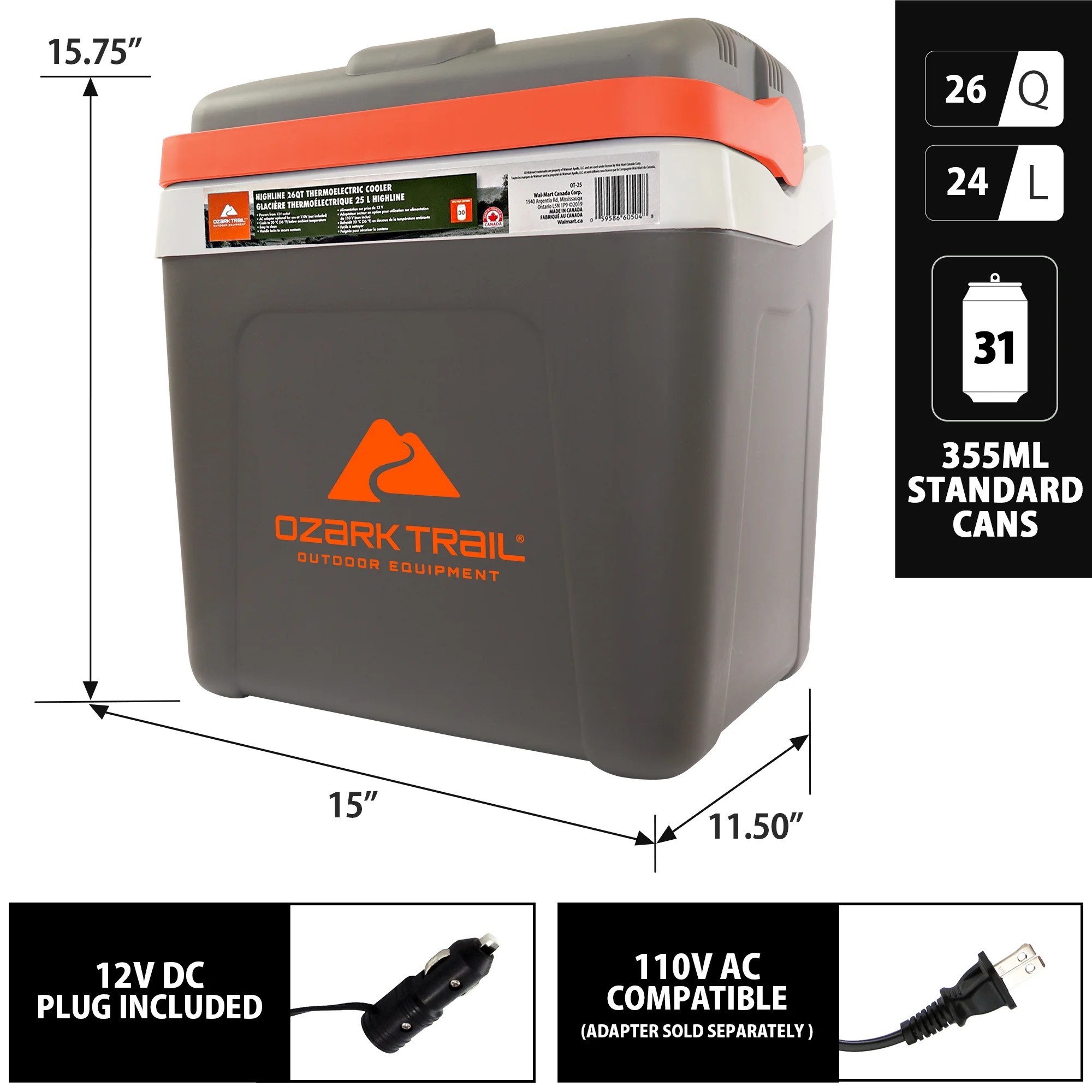 26QT electric Cooler 12V Portable Travel Beach Camping Picnic Insulated Cooler 30 Cans Iceless 24L, Grey Image 6