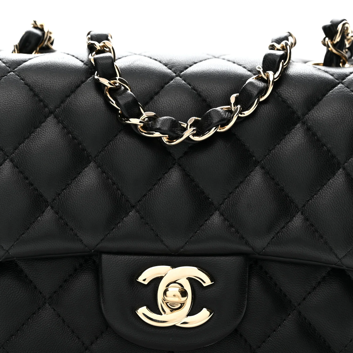 Lambskin Quilted Mini Square Flap Black