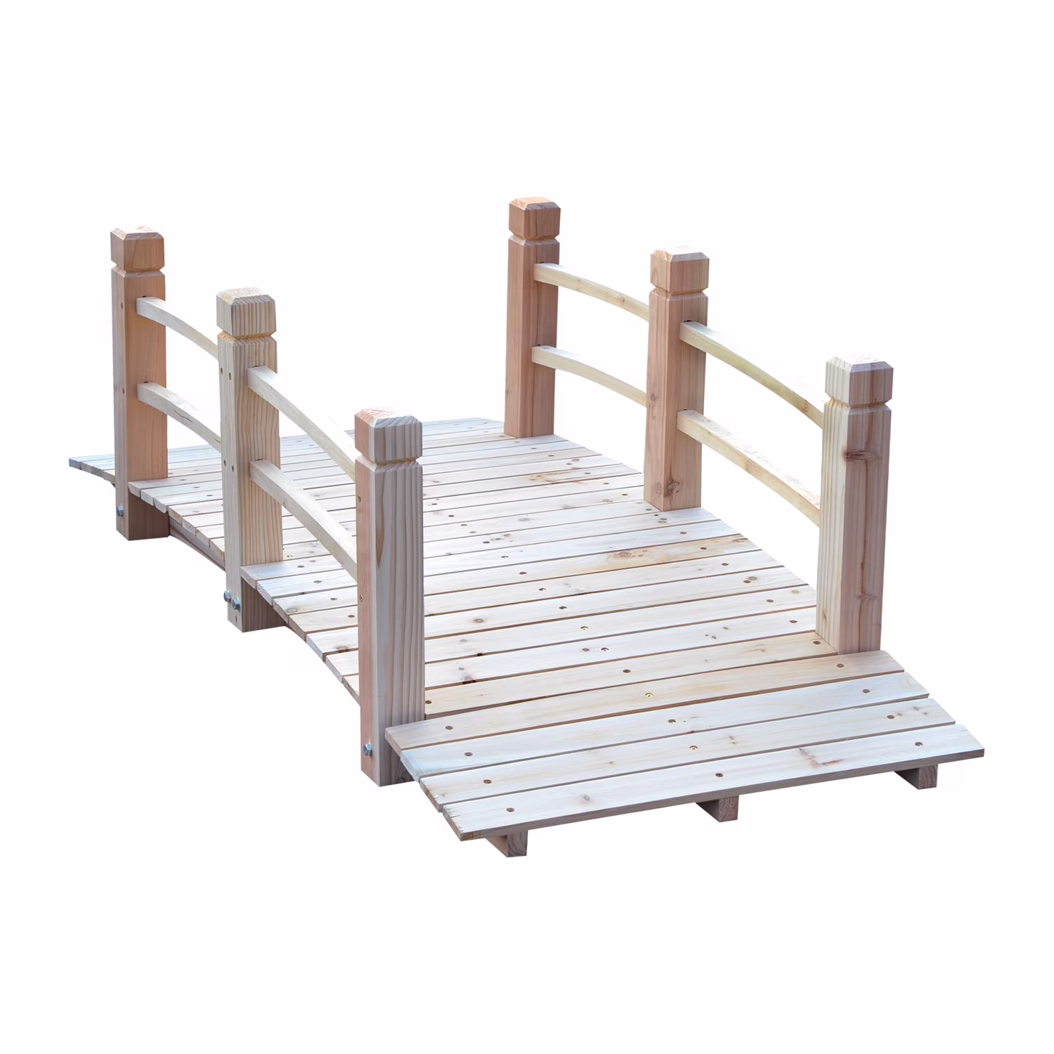 CoSoTower Fir Wood Garden Bridge Arc Walkway with Side Railings for Backyards, Gardens, and Streams, Natural Wood, 60 X 26.5 X 19