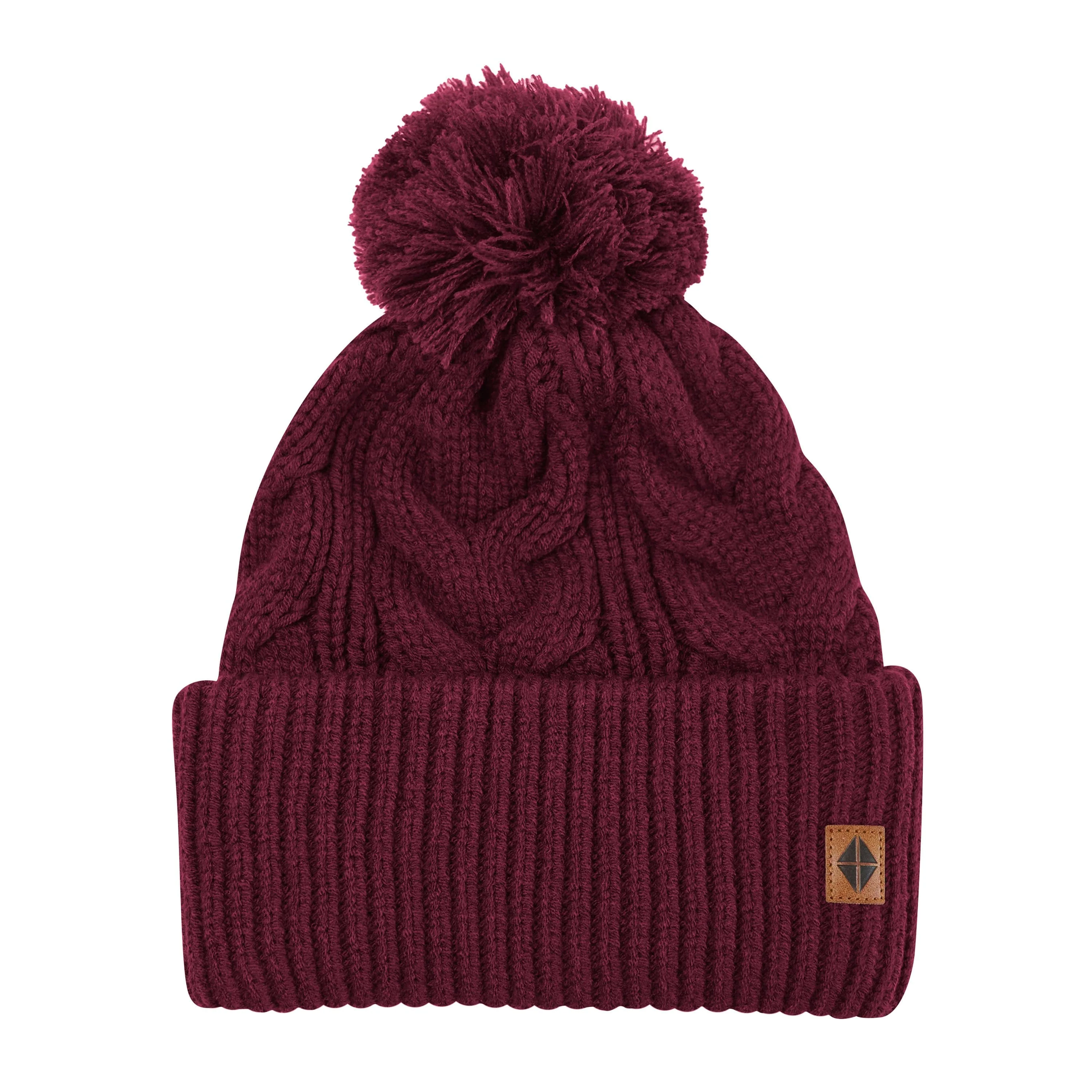 Cable Knit Adult Pom Beanie in Burgundy