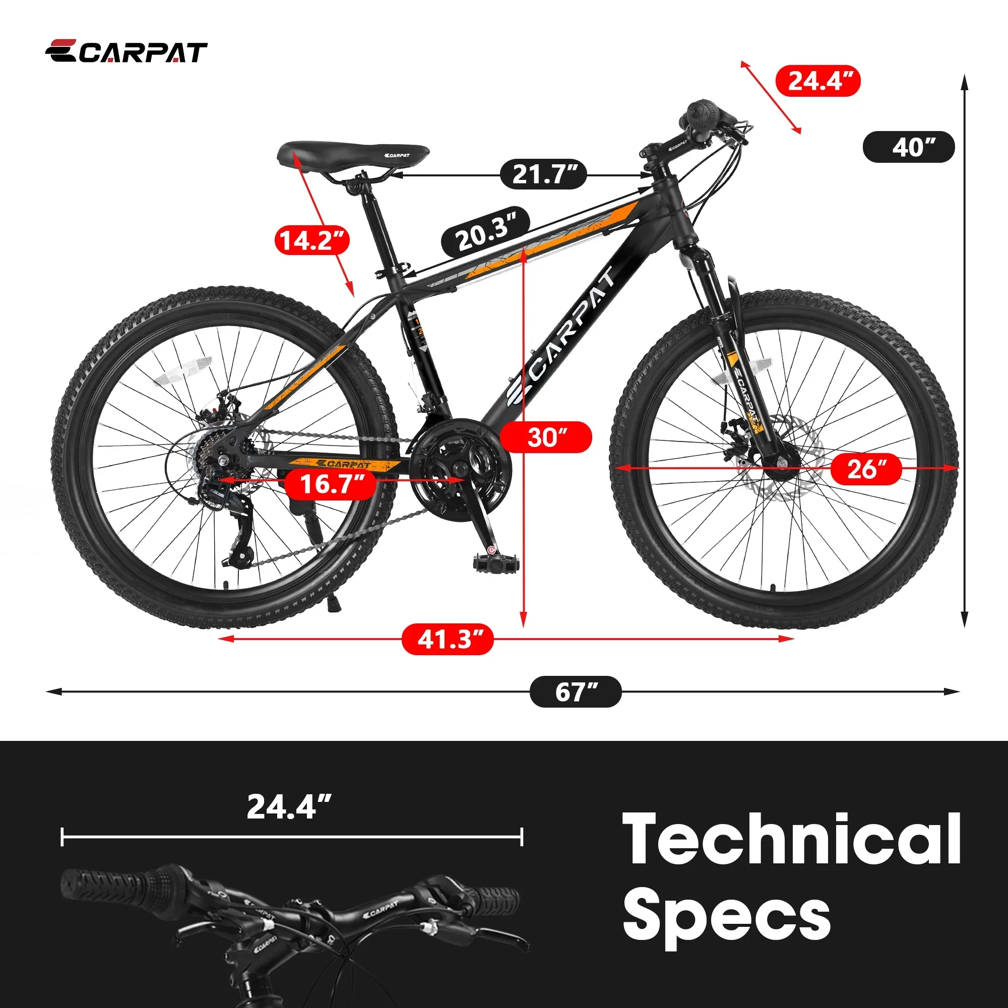 26 Inch Mountain Bike, Shimano 21 Speeds w/Mechanical Disc Brakes, High-Carbon Steel Frame, Suspension MTB Bikes Mountain Bicycle for Adult & Teenagers