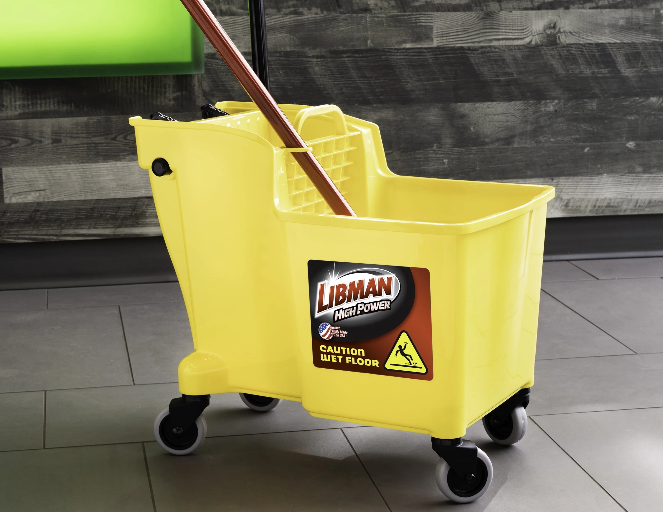 Yellow 32 Quart Mop Bucket and Wringer with Rubber Caster Wheels Image 2