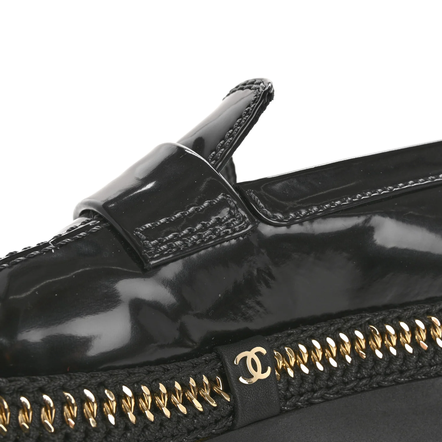 Shiny Calfskin Platform Loafers 37 Black