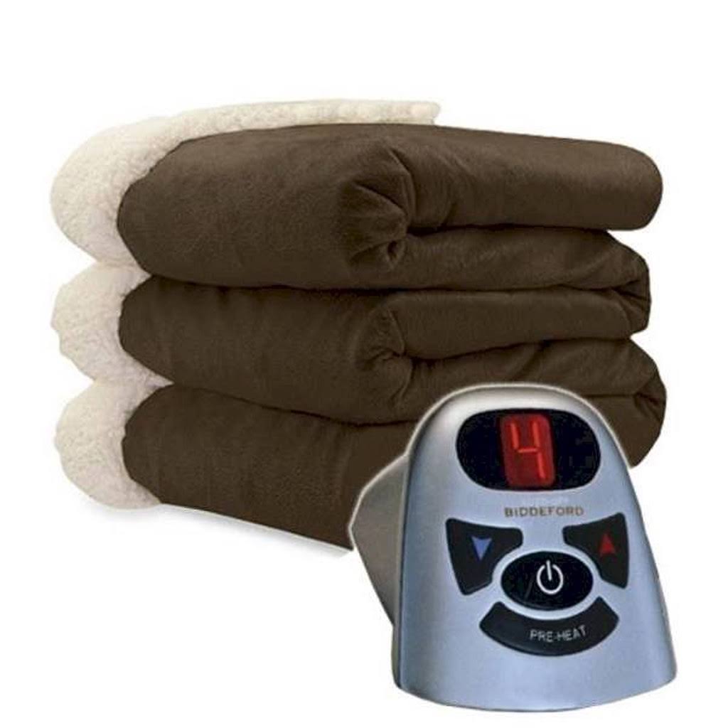 Biddeford Micro Mink and Sherpa Heated Blanket, Chocolate