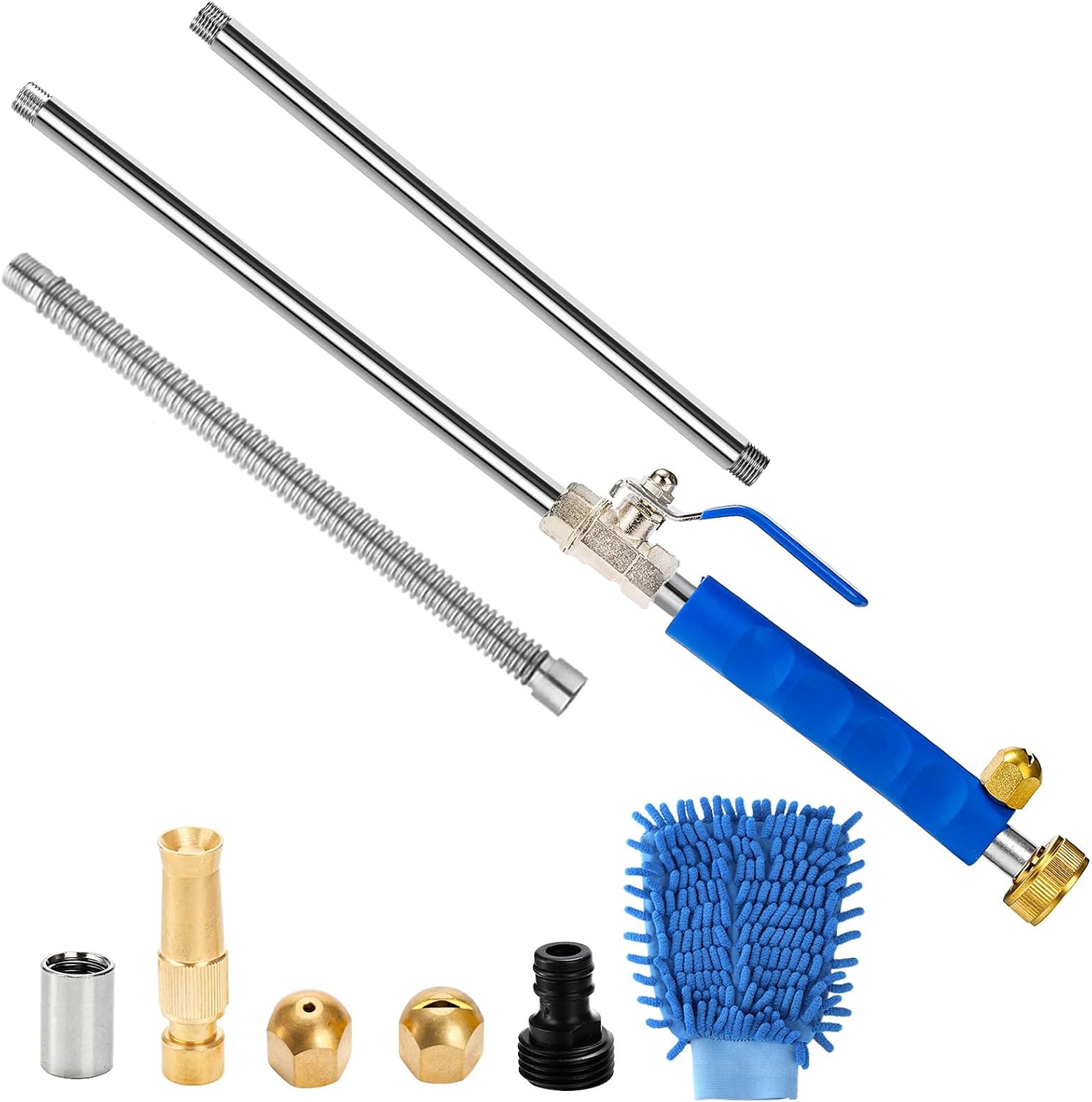 Hbaushun High Pressure Power Washer Wand, Hydro Jet Water Wand Pressure Sprayer, Flexible Garden Watering with 3 Nozzle Universal Hose End, for Car Pet Window Patio Gutter Cleaning Blue
