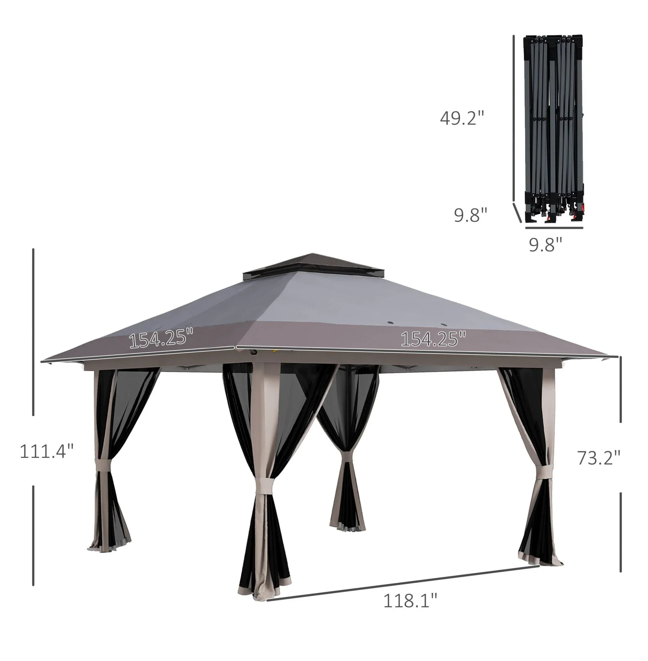 Pop Up Gazebo 13x13 Instant Canopy Shelter - 2-Tier Roof, Carry Bag, Gray - Garden Leisure, Camping, Party Tent with UV50+ Protection