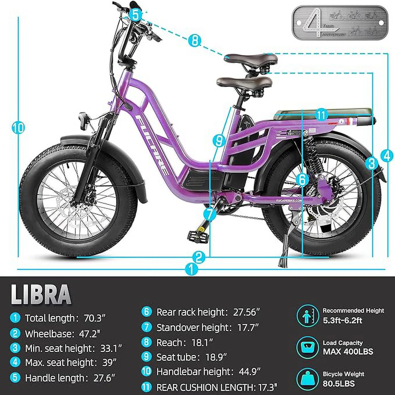 Fucare Libra 750W Electric Bike for Adults 20MPH 48V 20Ah LG Lithium Battery EBike with Full Suspension Color Display 20"*4 0" All Terrain Fat Tire 7 Speed Image 7