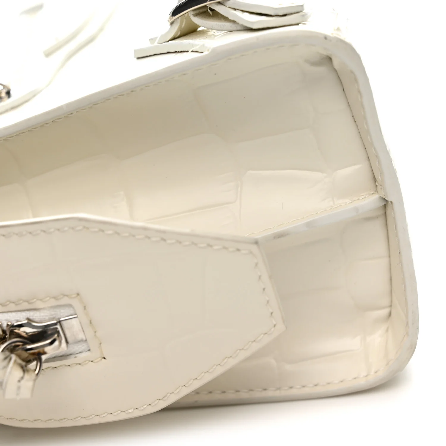 Semi Shiny Calfskin Crocodile Embossed Neo Classic Silver Hardware Mini City White