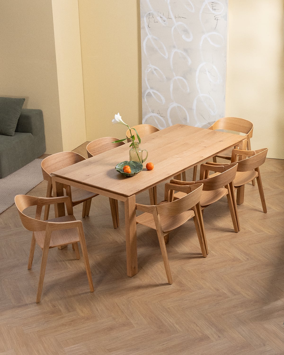 Set Deran - Laly - Set de Mesa de Comedor Extensible (195-285x90 cm) Deran y 8 Sillas con Reposabrazos de Madera Laly
