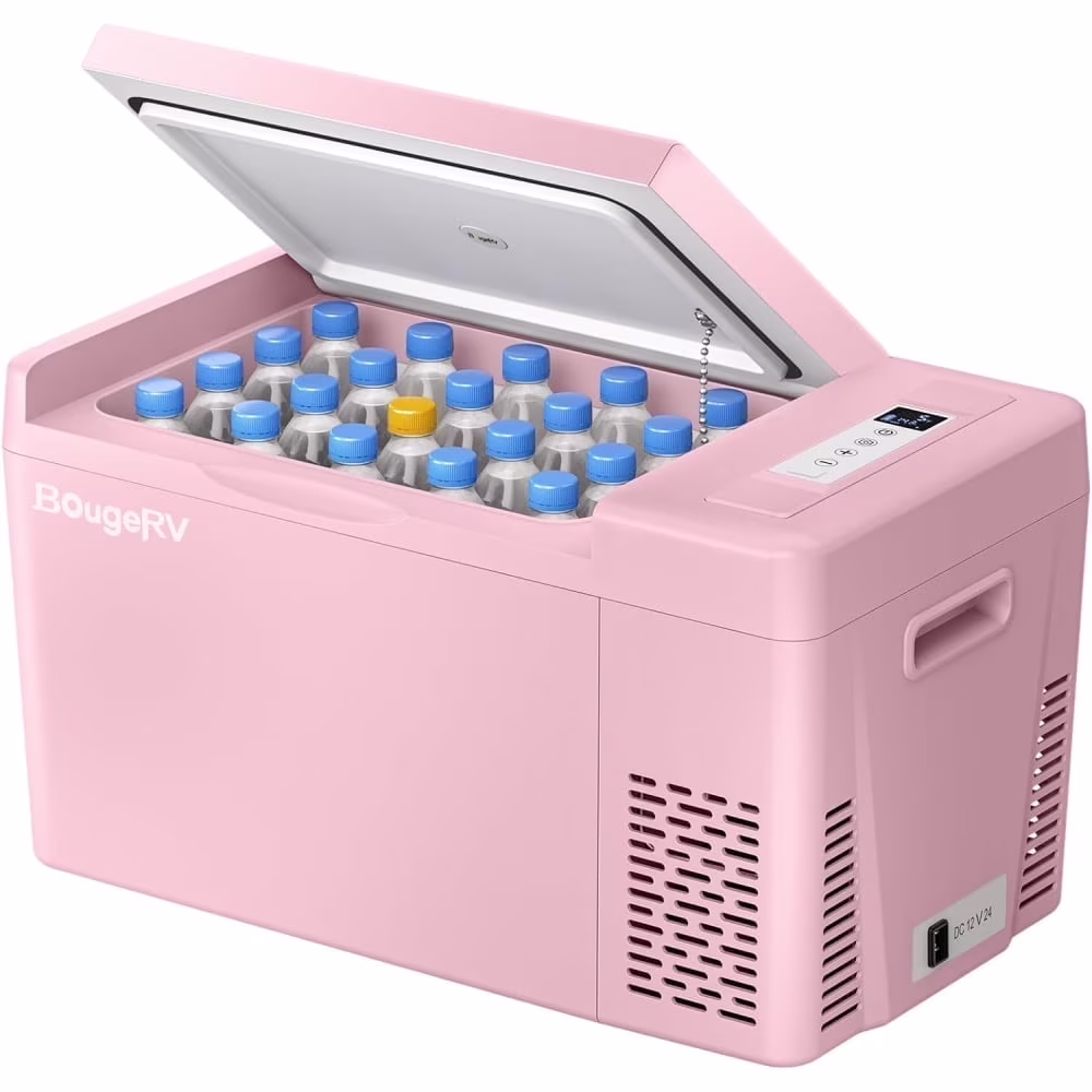 Pink 23Qt Car Refrigerator 12 Volt Fridge Portable Freezer Compressor Cooler 12/24V DC 110~240V AC, -7�H~50�H for RV Truck Vehicle Boat Outdoor Home Use(Pink)