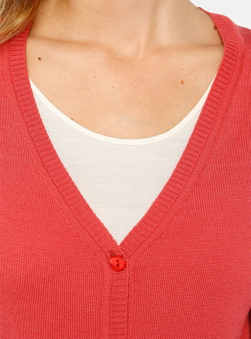 Gilet femme en laine merinos rouge tendre