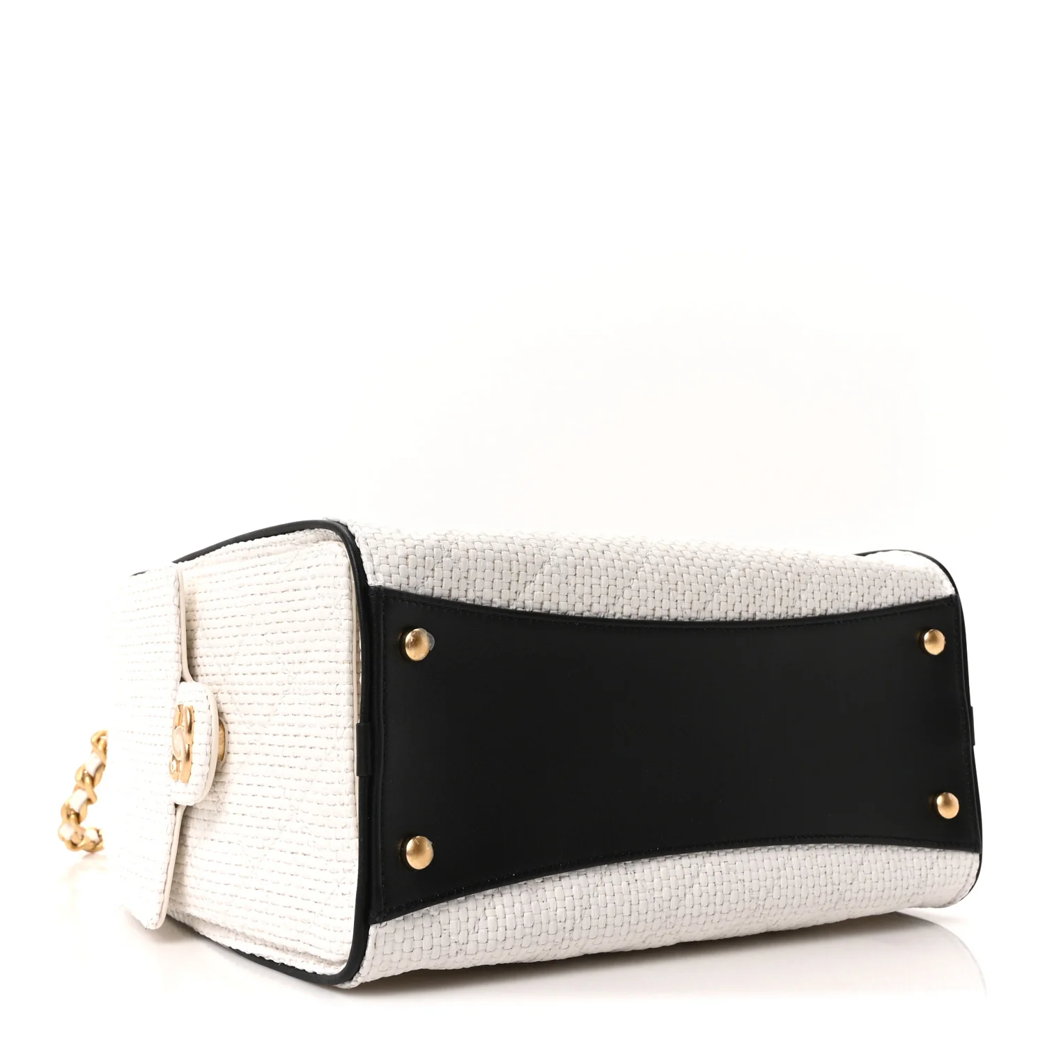 Braided Raffia Calfskin Quilted Small Chanel 25 Handbag White Black