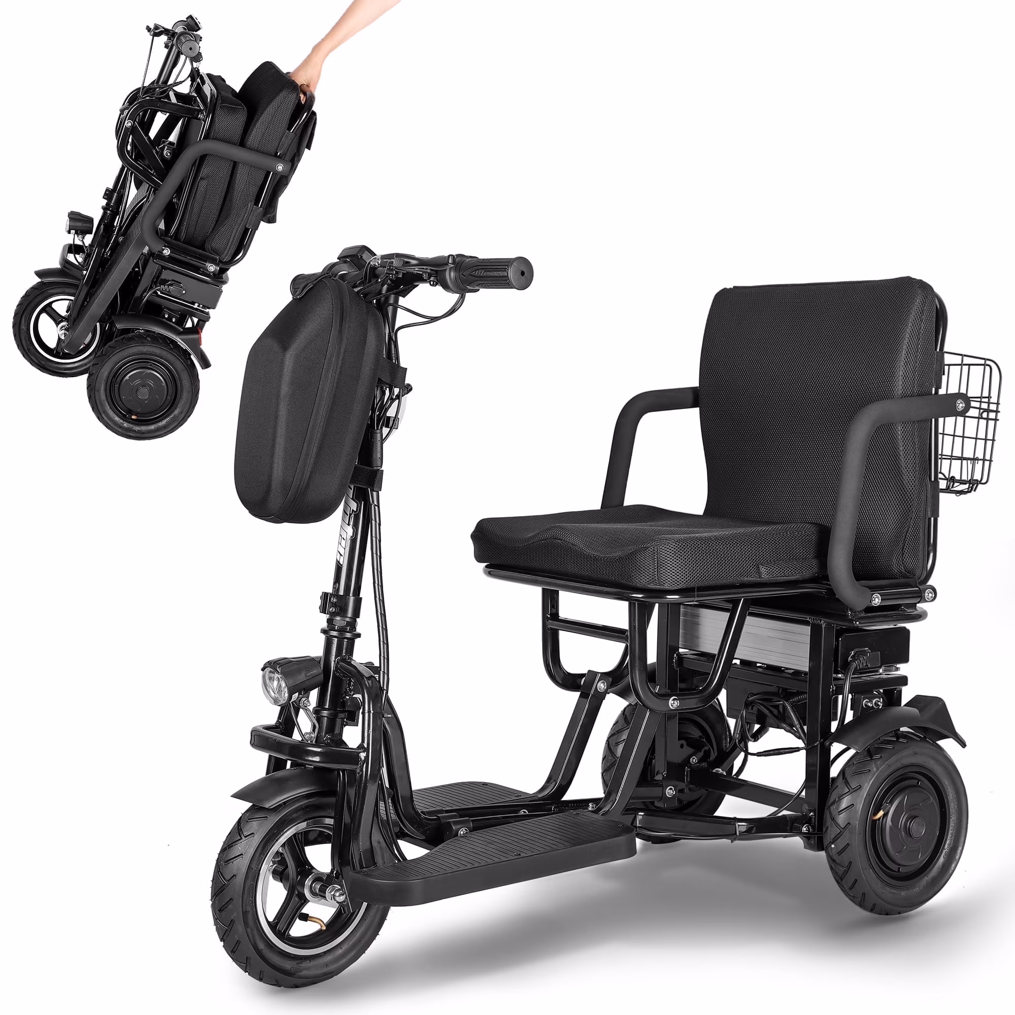 BAMACAR 3-Wheel Folding Mobility Scooter Lightweight for Seniors & Adults 300 lbs, Portable Powered Handicap All Terrain Travel Scooter, Mobility Scooters Foldable Collapsible Electric Scooters Black