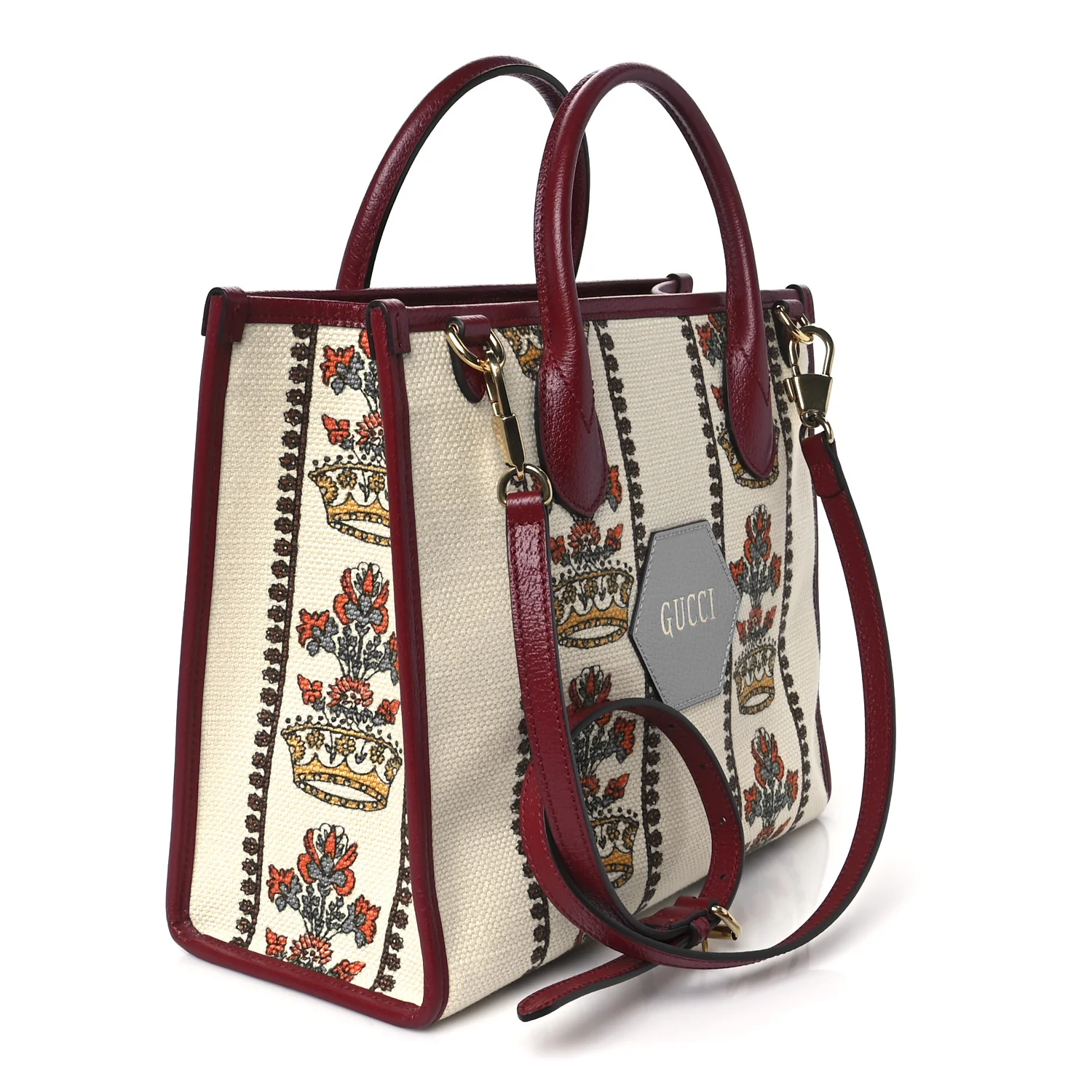 Canvas Jacquard Calfskin 100 Centennial Music Small Tote Bag Ivory Red