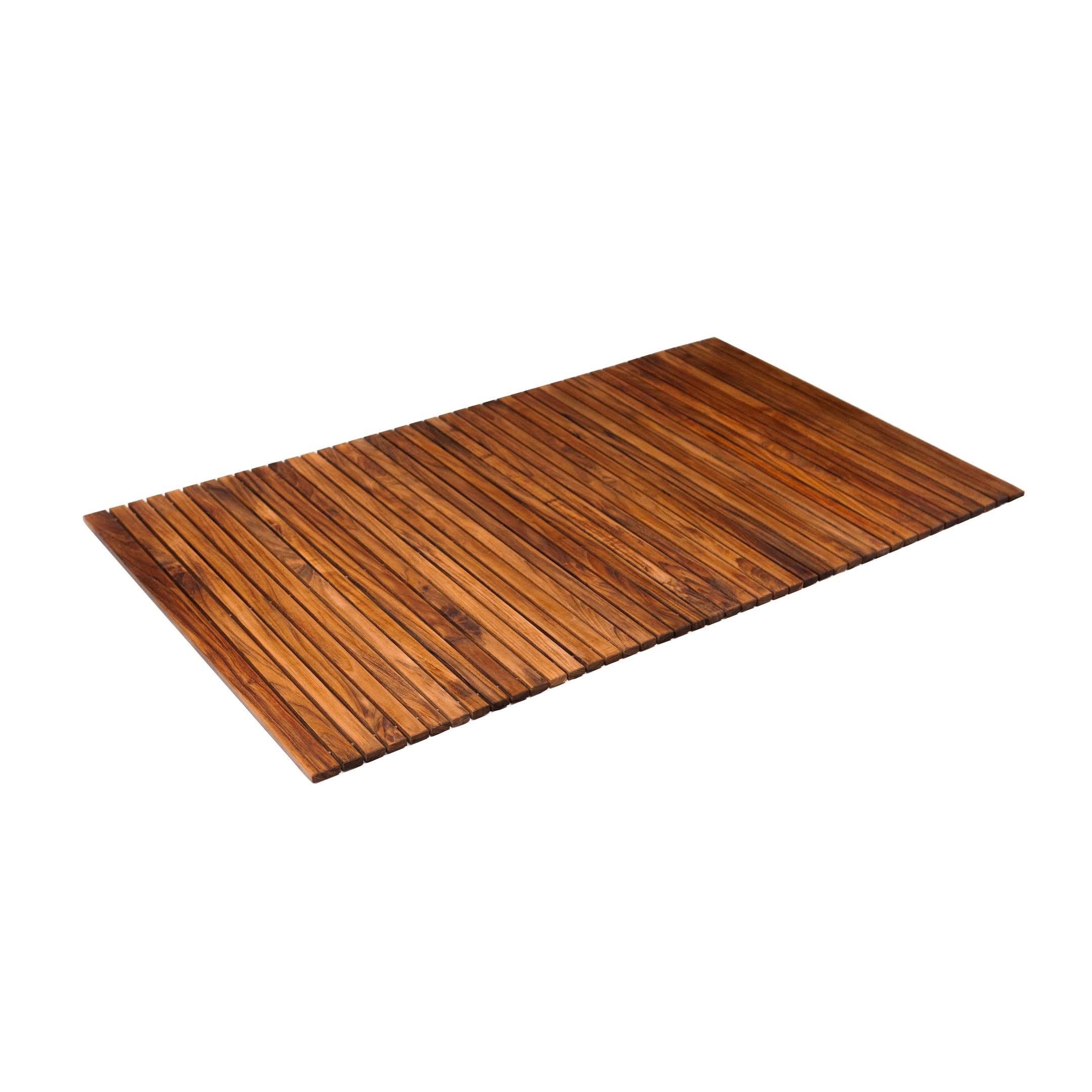 Nordic Style Oiled Extra Large Teak Indoor and Outdoor String Mat with Rubber Footing 59 in. x 35 in.