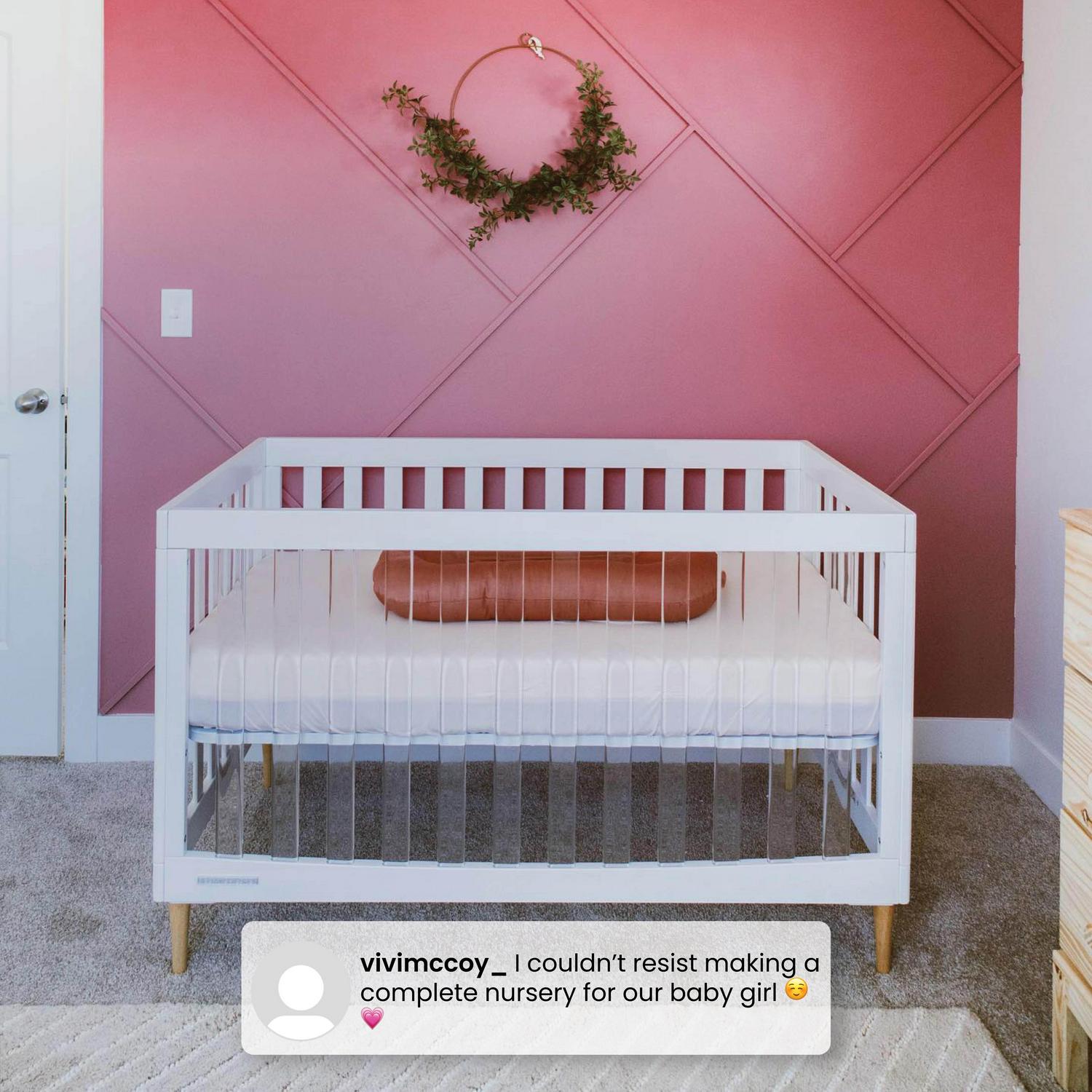 Delta Children Austin Acrylic 4 - in - 1 Convertible Baby Crib - Greenguard Gold Certified. Bianca White/Natural